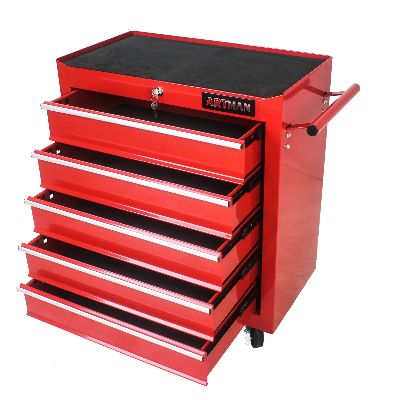 5-Drawer Rolling Tool Chest, Metal Tool Storage Organizer Cart with Locking System and Wheels, Multifunctional Mechanic Tool Cart for Garage, Warehouse, Workshop, Repair Shop, Red
