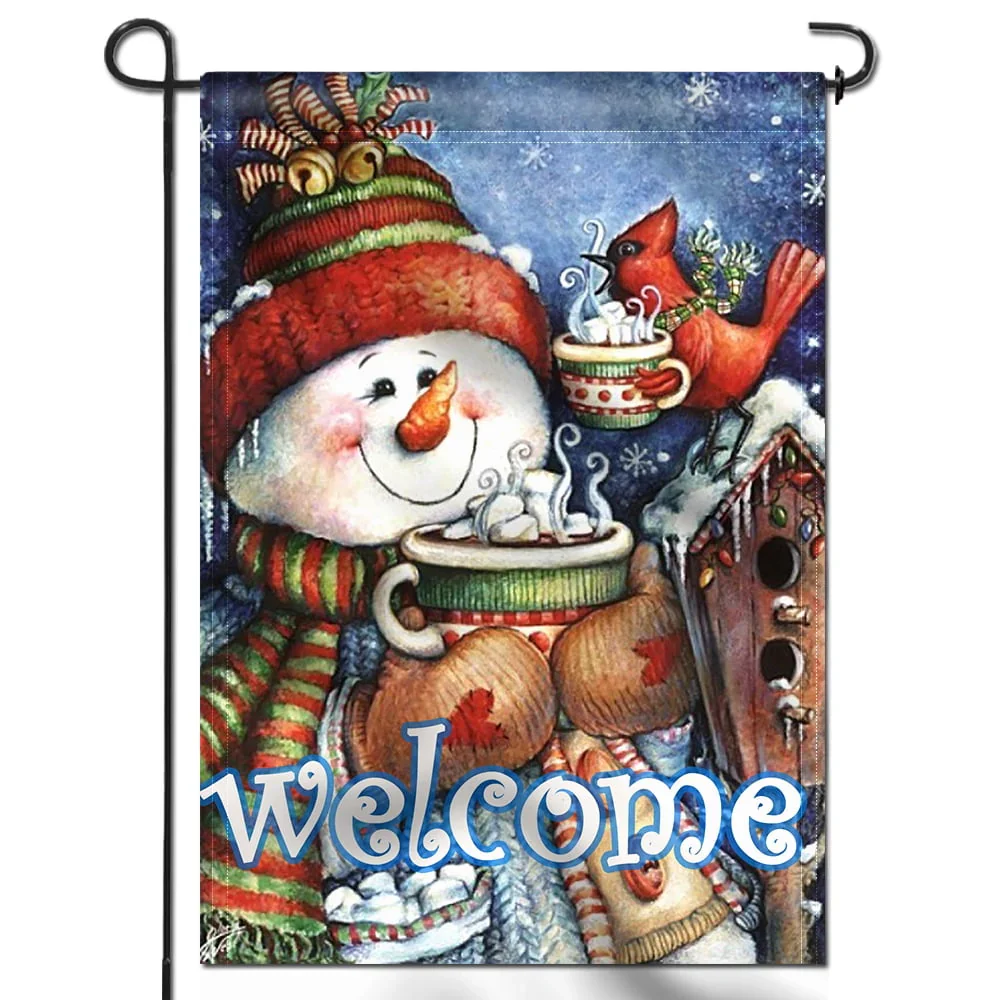 Anley Double Sided Welcome Winter Garden Flag, Snowman Bird Snowflake Garden Flags 18 x 12.5 Inch