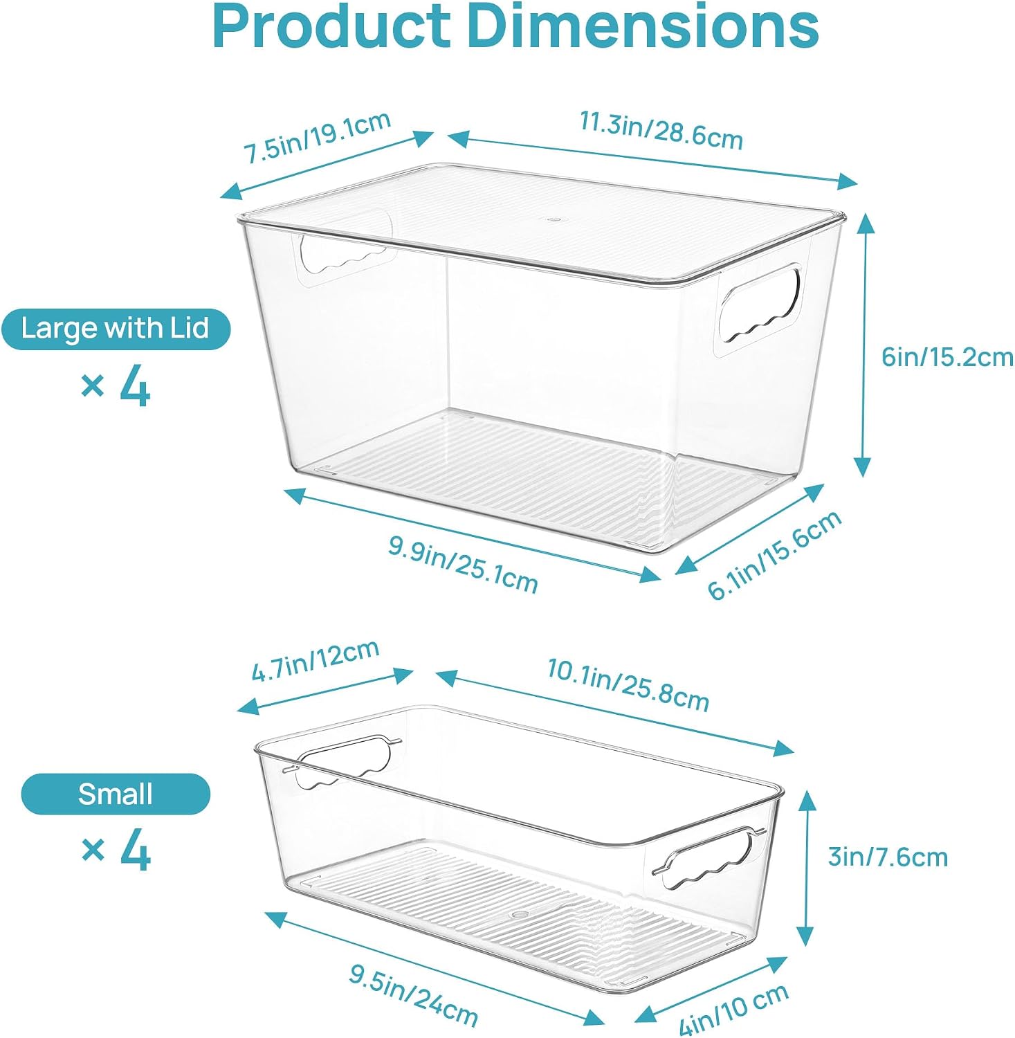 Vtopmart 8 Pack Clear Storage Bins with Lid Set for Pantry Organizer