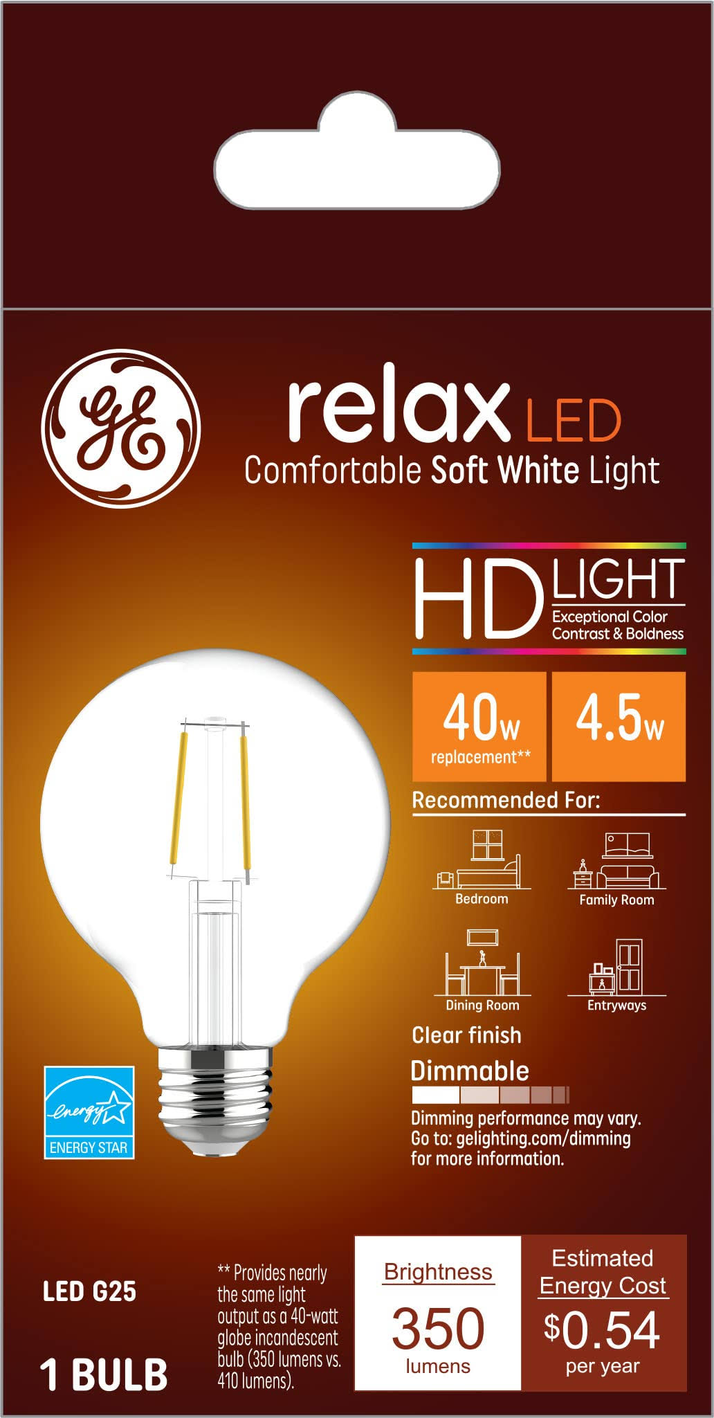 GE Relax LED Globe Light Bulb 40 Watt Clear | CVS