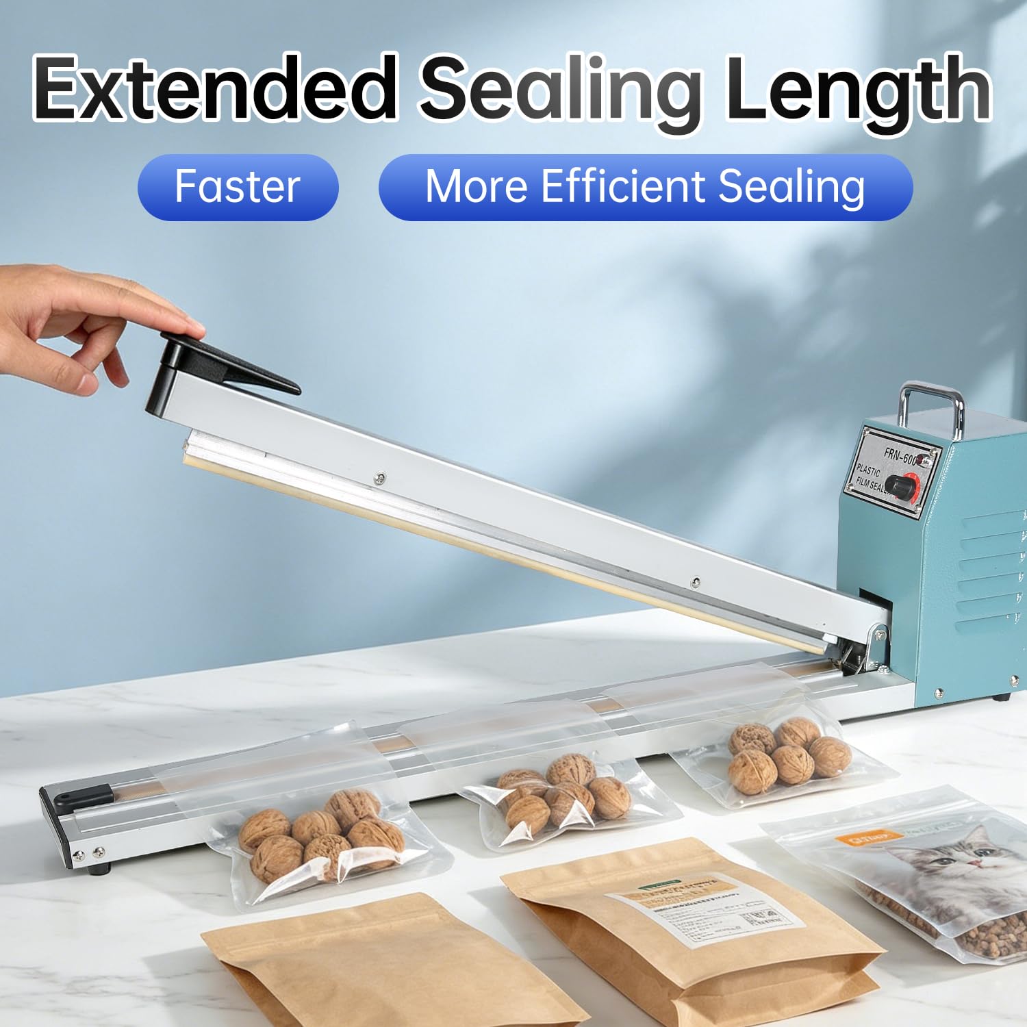 Impulse Heat Sealer with Seal bar, Heavy-Duty Bag Sealing & Cutting Machine, 4 Extra Replacements (white, 24inch)