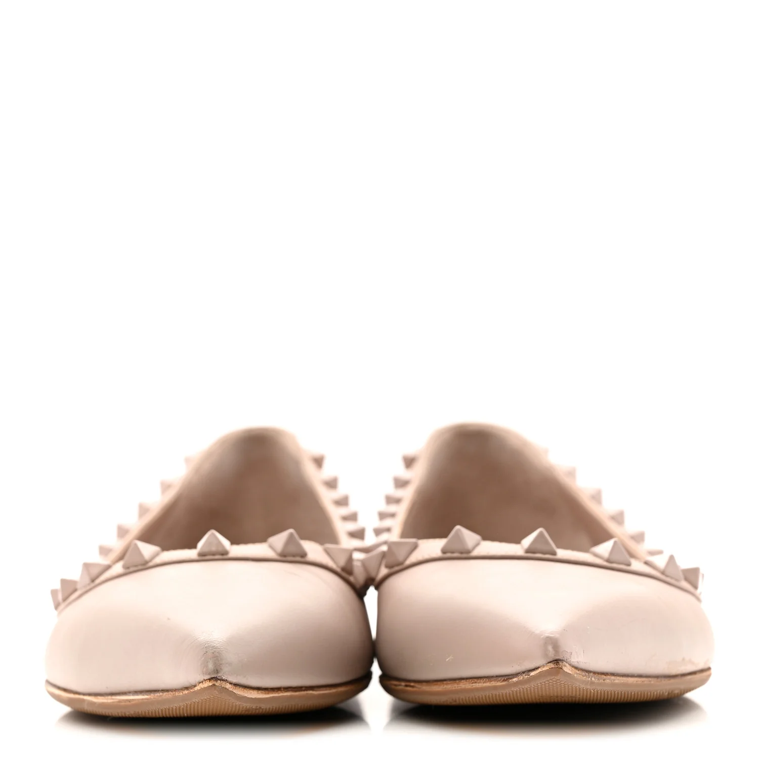 Calfskin Lacquered Monochrome Rockstud Ballerina Flats 38 Poudre
