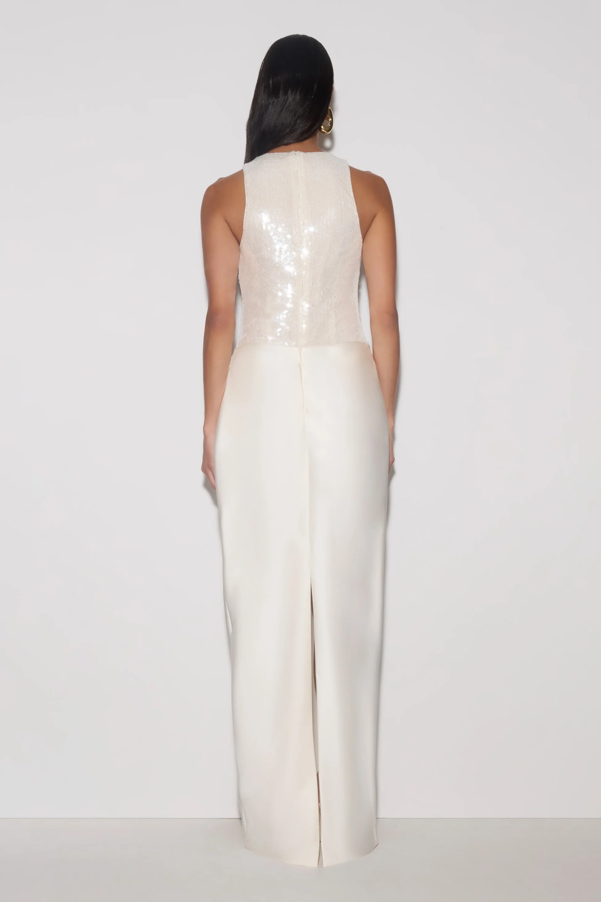 Addison Sequin & Satin Maxi Dress - White