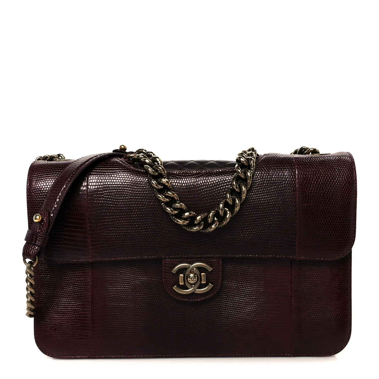 Lizard Lambskin Quilted Large Perfect Edge Flap Burgundy
