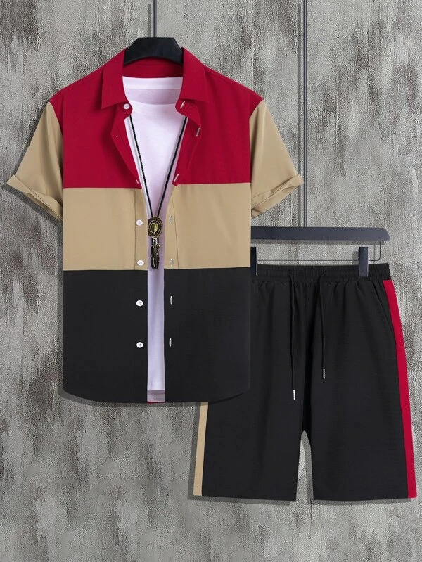 Ensemble chemise à manches courtes à imprimé hawaïen pour homme Suitmens 012