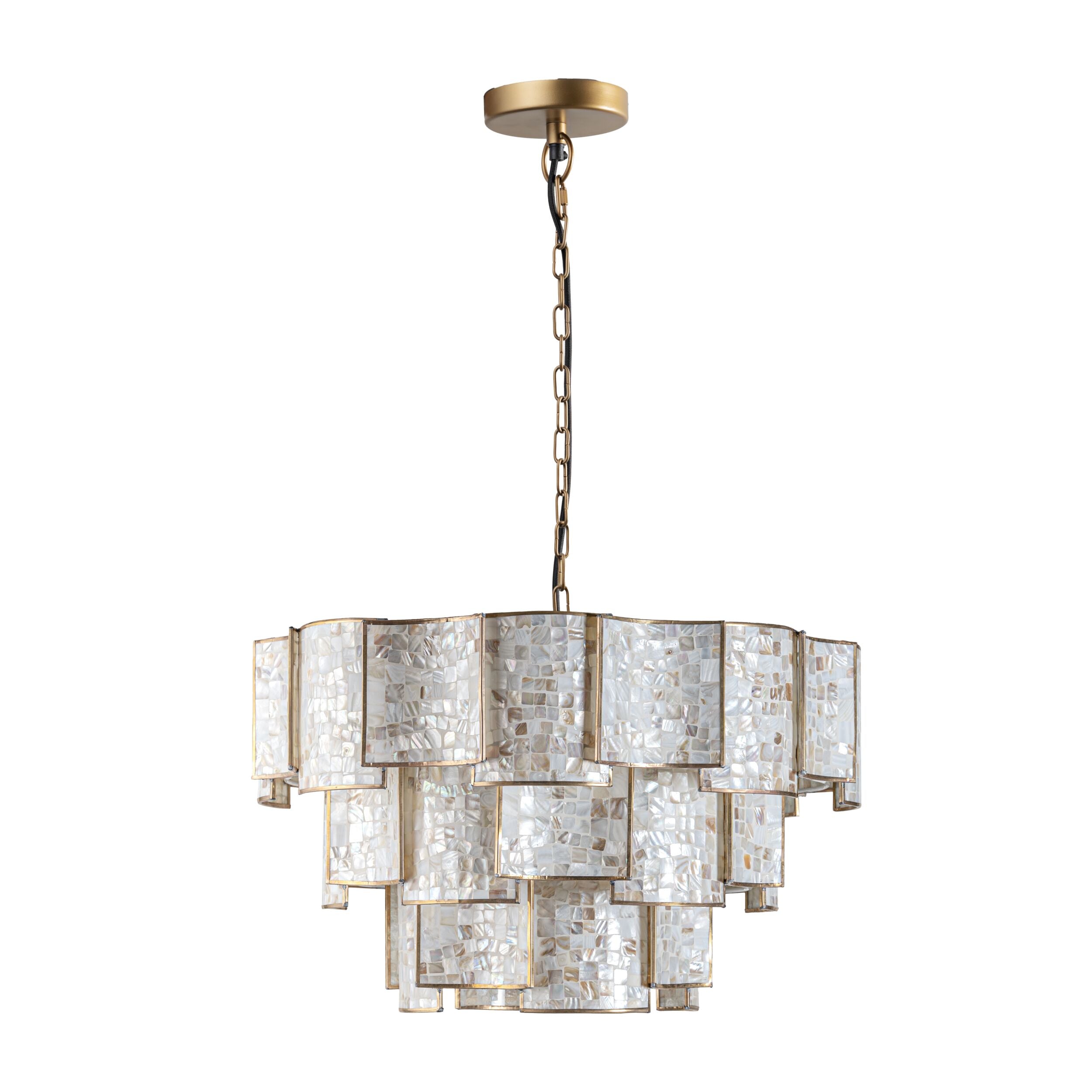 Seafoam 3 Tier Mother of Pearl Chandelier 77x45cm