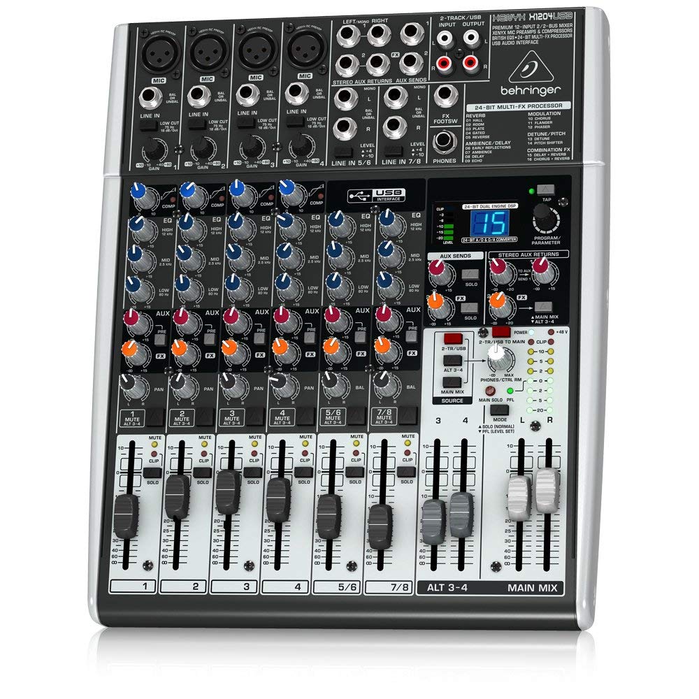 Console de mixage haut de gamme Behringer Xenyx X1204USB à 12 entrées et 2 bus avec interface audio USB