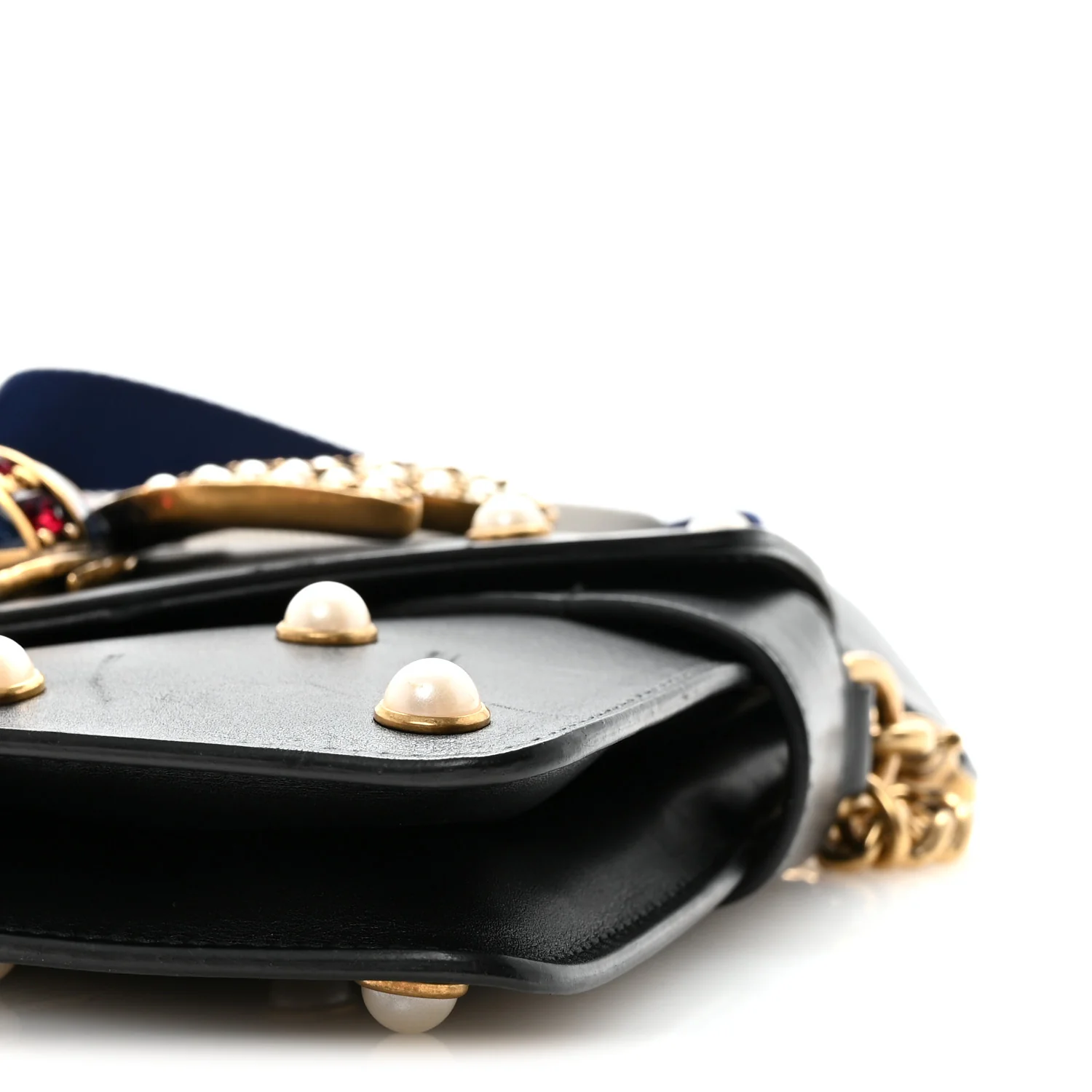 Nappa Pearl Studded Mini Queen Margaret Broadway Shoulder Bag Black