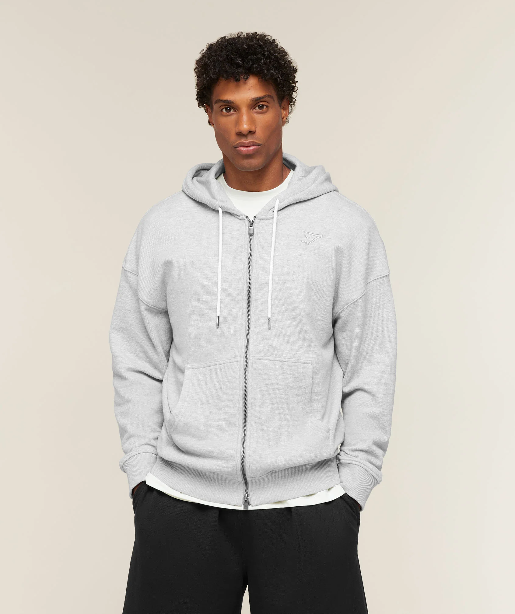 CAMPUS CREST ZIP THROUGH HOODIE - Soft Grey Marl