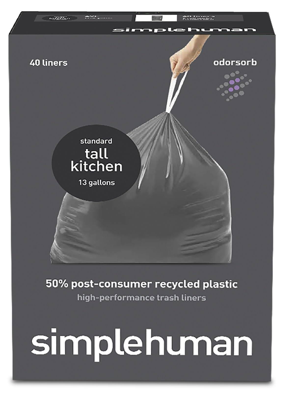 simplehuman Odorsorb Tall Kitchen Trash Liners 40 Count