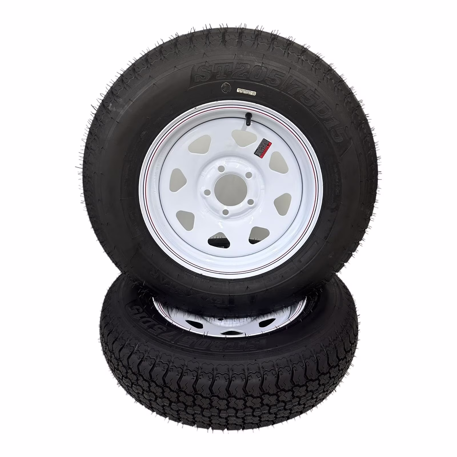 2-Pack Trailer Tire on Rim ST205/75D15 LRC 6 Ply Bias 5 Lug White Spoke Wheel 5X4.5" Bolt Pattern