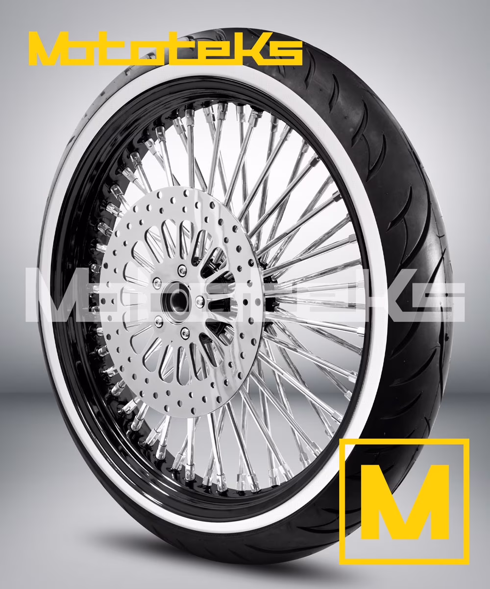 FAT SPOKE WHEEL 21X3.5 52 DNA HARLEY SOFTAIL MODEL STAINLESS STEEL USA BUILT/ 2007 - ABOVE / (W/ ABS) BLACK(RIM/HUB) & WHITE TIRE