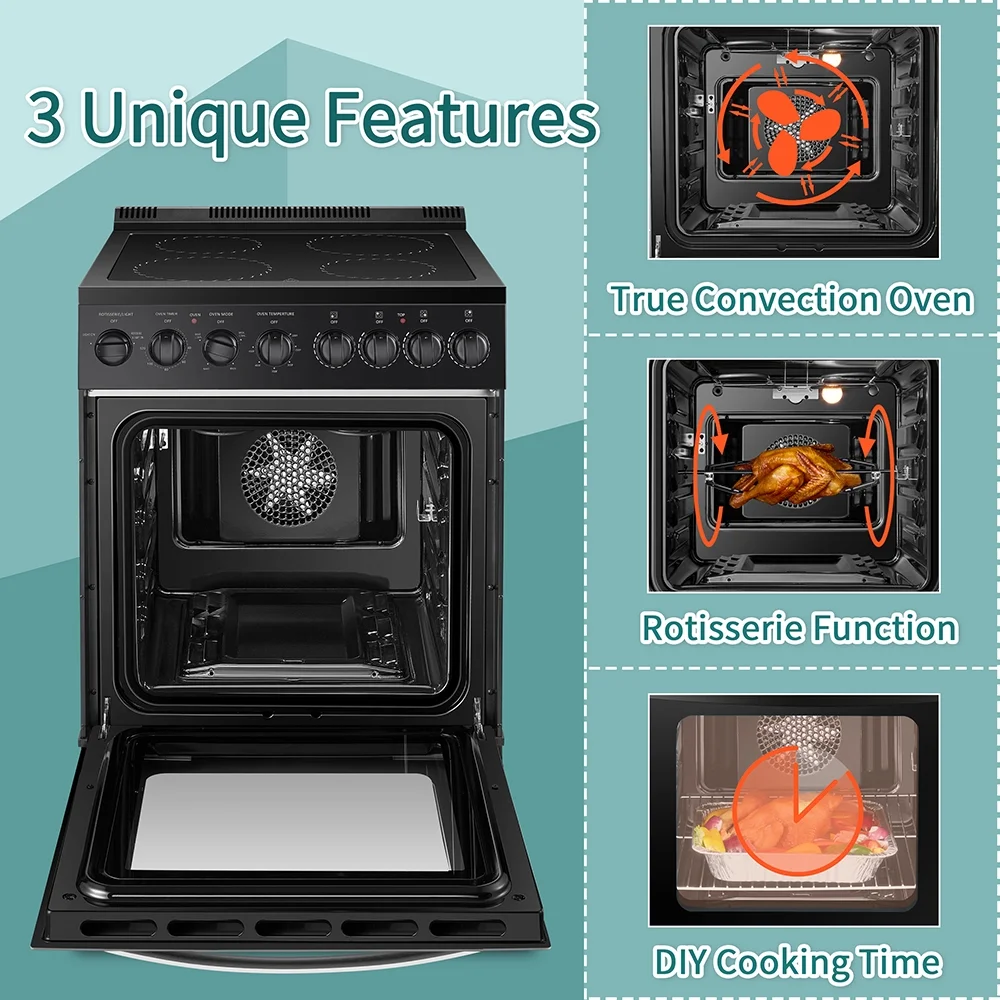 24 in 2.9 CU ft Freestanding Electric Range with Rotisserie and True Convection Oven and Timer - Image 6