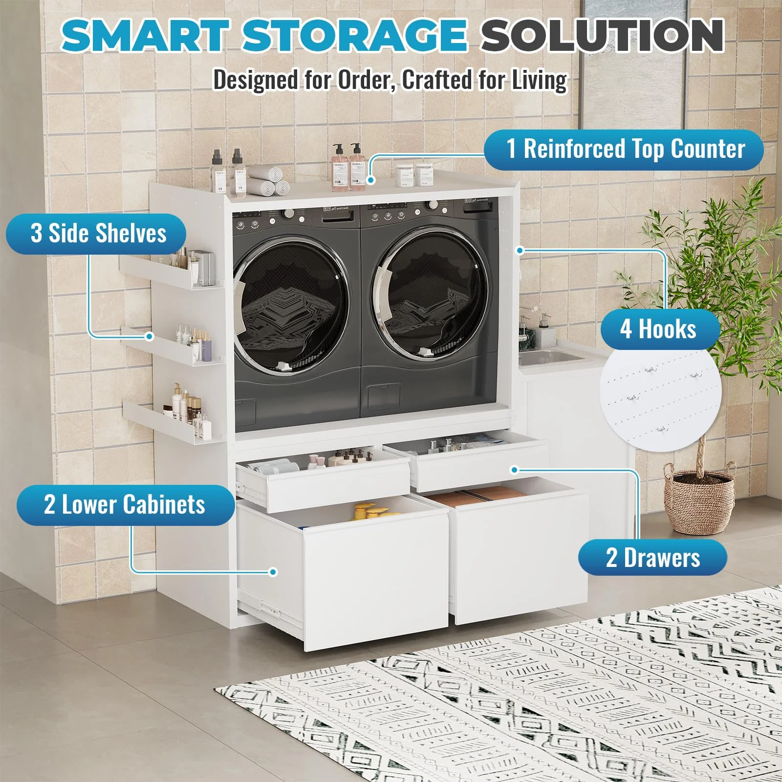 AECOJOY Laundry Pedestal with Sink Cabinet 1300LBS Heavy Duty Universal Washing Machine Stand Base Raiser