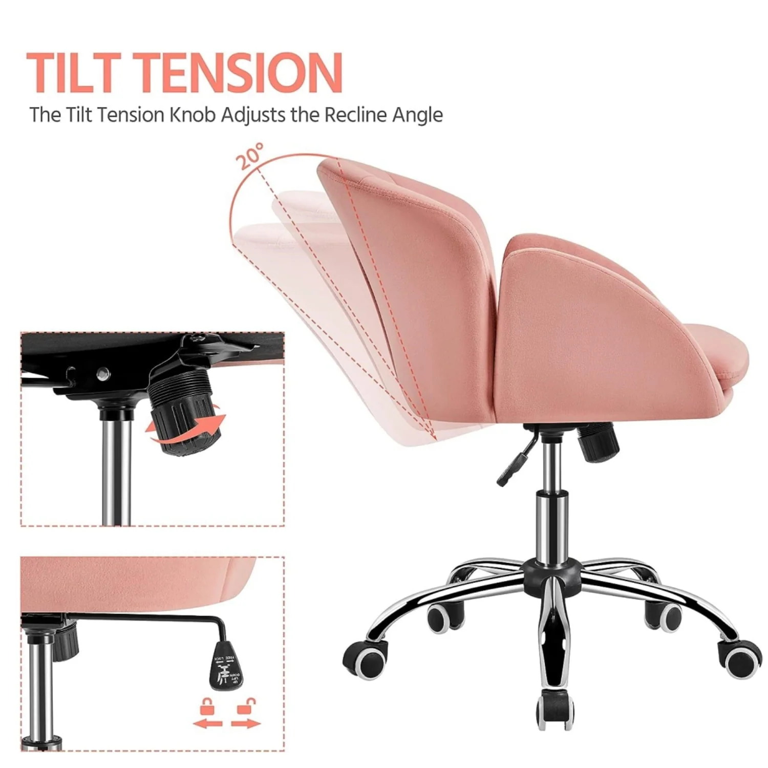 Velvet Desk Chair for Home Office, Makeup Vanity Chair with Armrests for Bedroom Modern, Swivel Rolling Chair(Black) Image 9