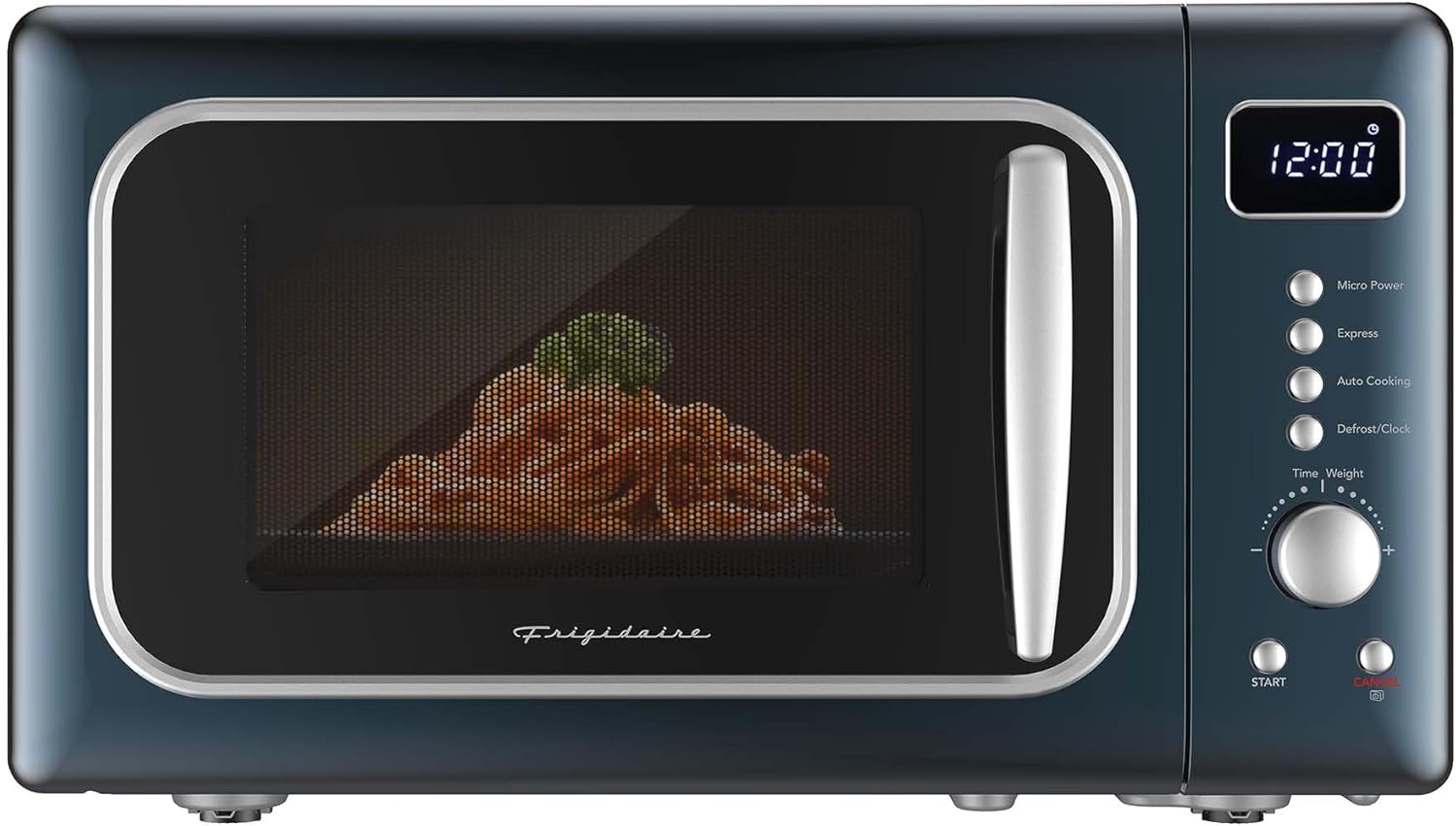 Frigidaire, 0.7 CuFt. Retro Countertop Microwave Oven, 700W Compact Microwave with 8 Auto Cook Menus, Auto Defrost, 5 Power Levels, LED Display, Glass Turntable, Black Gold