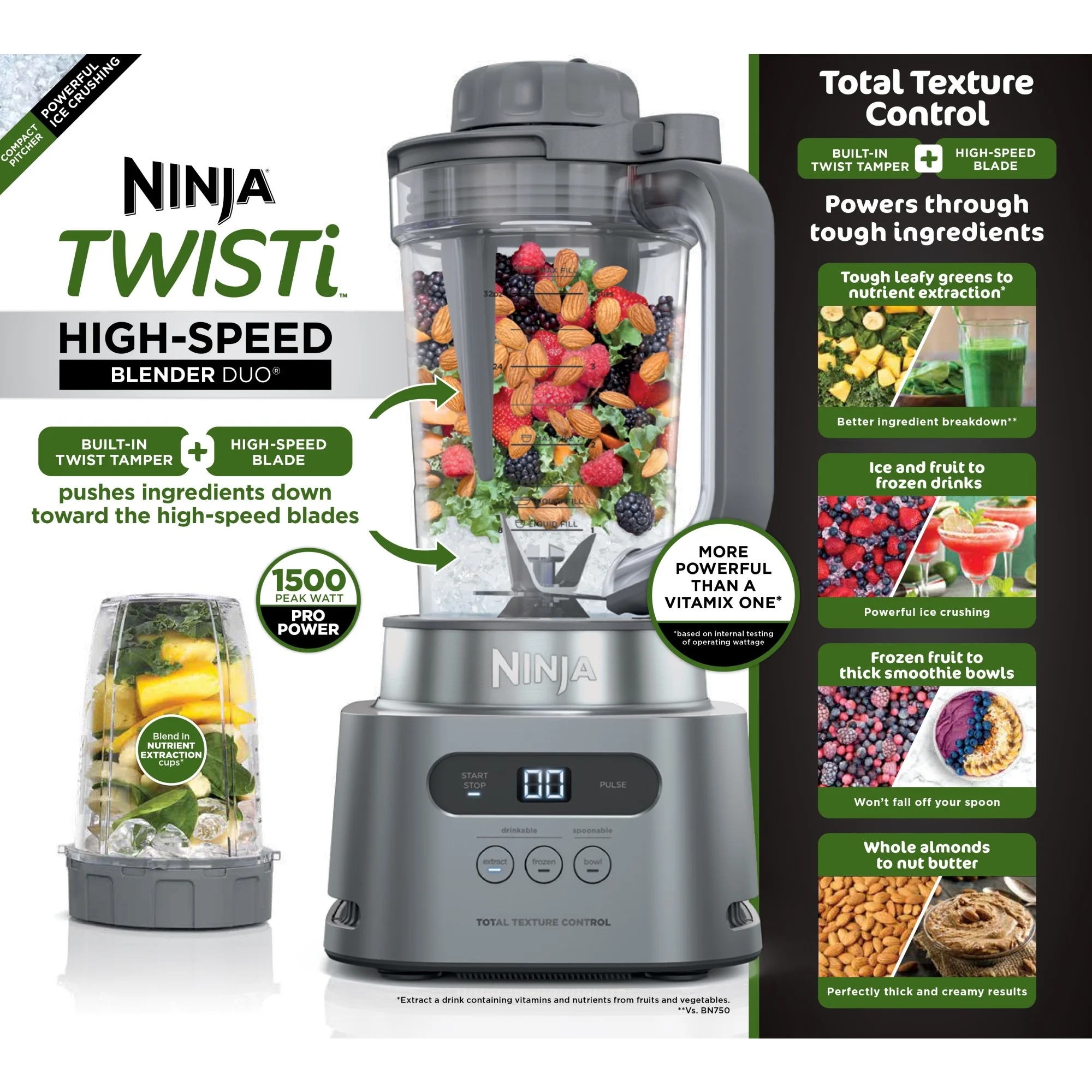 Ninja Twisti, High - Speed Blender Duo 3 Preset Auto - Iq Programs, 34 oz. Pitcher Capacity, SS150