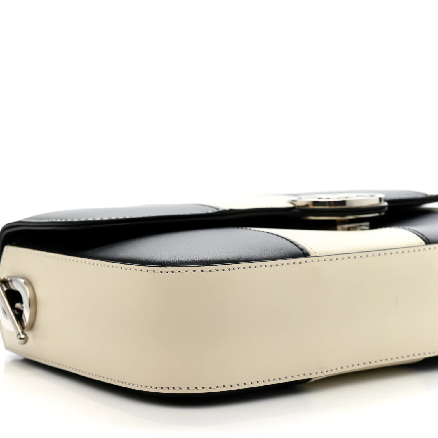 Senna Calfskin Lines Petite GG Top Handle Shoulder Bag Black Mystic White