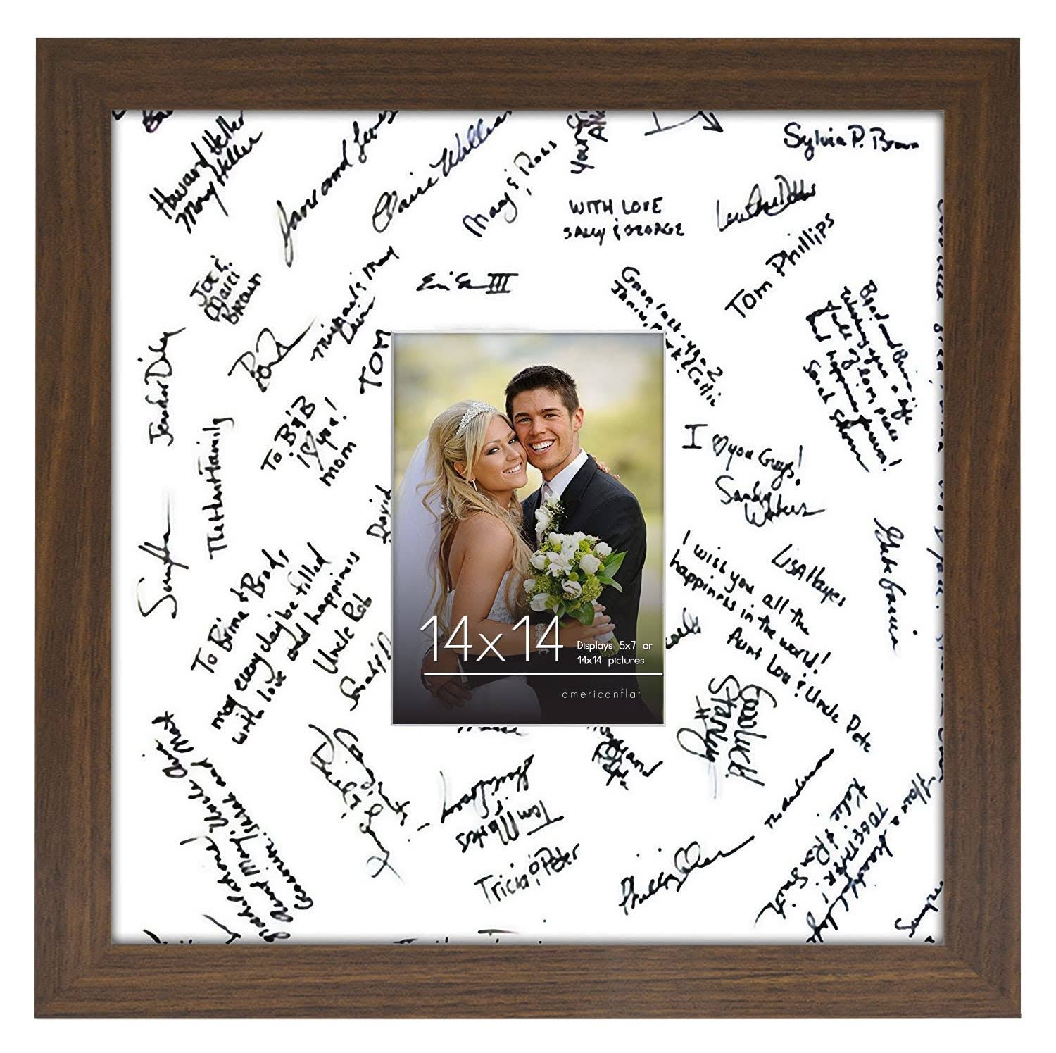Americanflat 14x14 Walnut Wedding Signature Picture Frame Displays 5x7 Photo with Polished Glass
