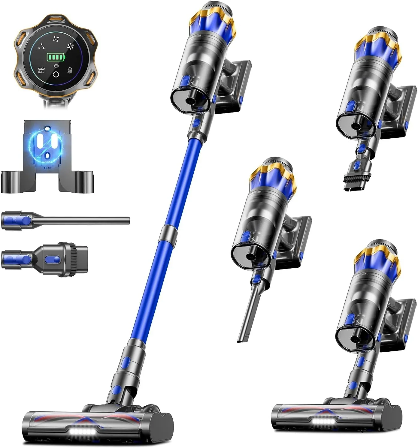 Aspirateur sans fil, version améliorée 650 W 55 kPa 70 min d'autonomie, avec support autoportant et écran tactile, aspirateur sans fil anti-nœuds, idéal pour la maison, les poils d'animaux, les tapis et les sols.