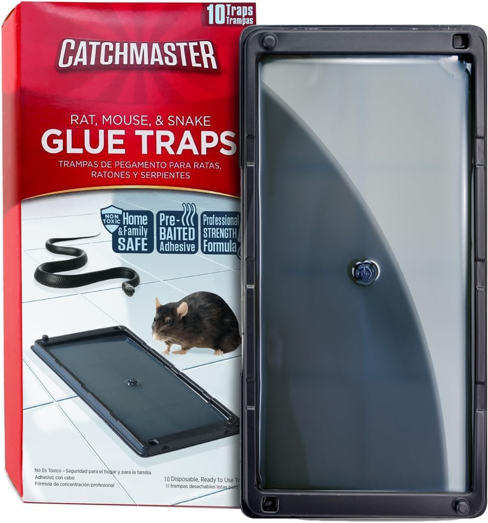 Catchmaster Rat & Mouse Glue Traps 10 Pack, Large Heavy Duty Sticky Traps| Extra Large Glue Traps for Rats, Mice, Snakes & Spiders, Ready to Use Indoor Pest Control for Home, Garage & Basement