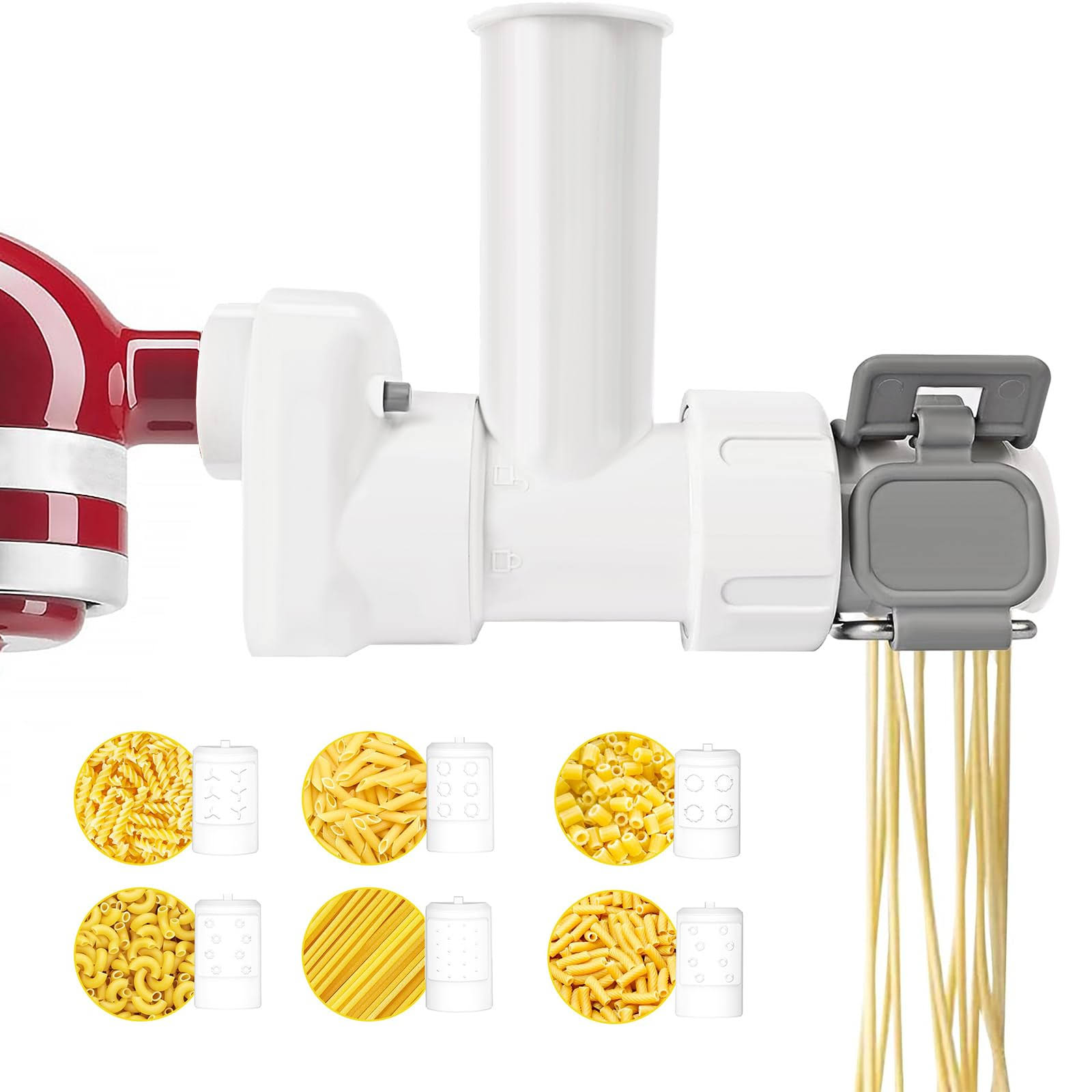 FRAMUN Pasta Attachment for KitchenAid Stand Mixer with 6 Different Shapes Pasta Press Outlet,Durable 6-in-1 Pasta Extruder for KitchenAid Mixer