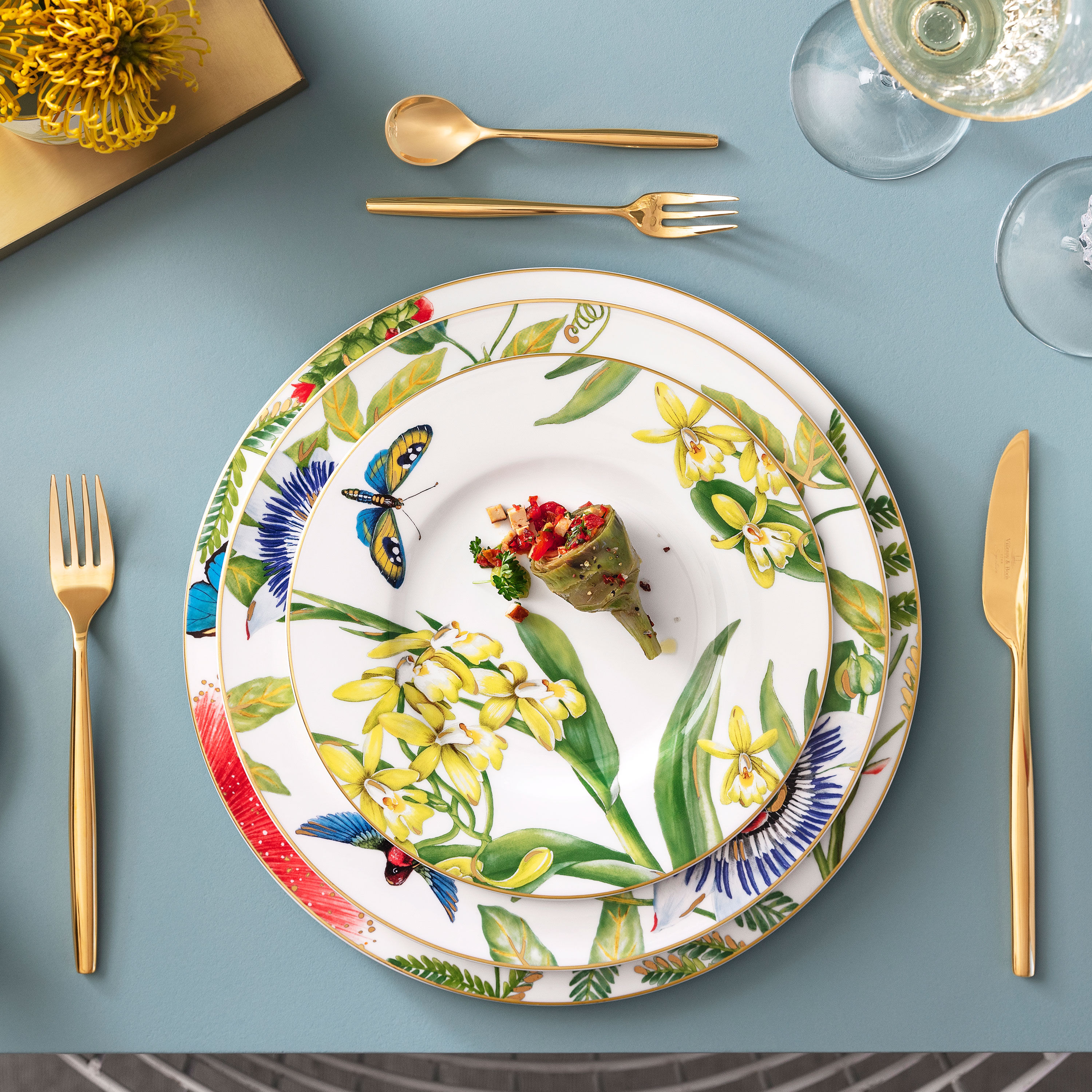 Amazonia Salad/ Dessert Plate - Multi-colored, 8.9'', Premium Bone Porcelain