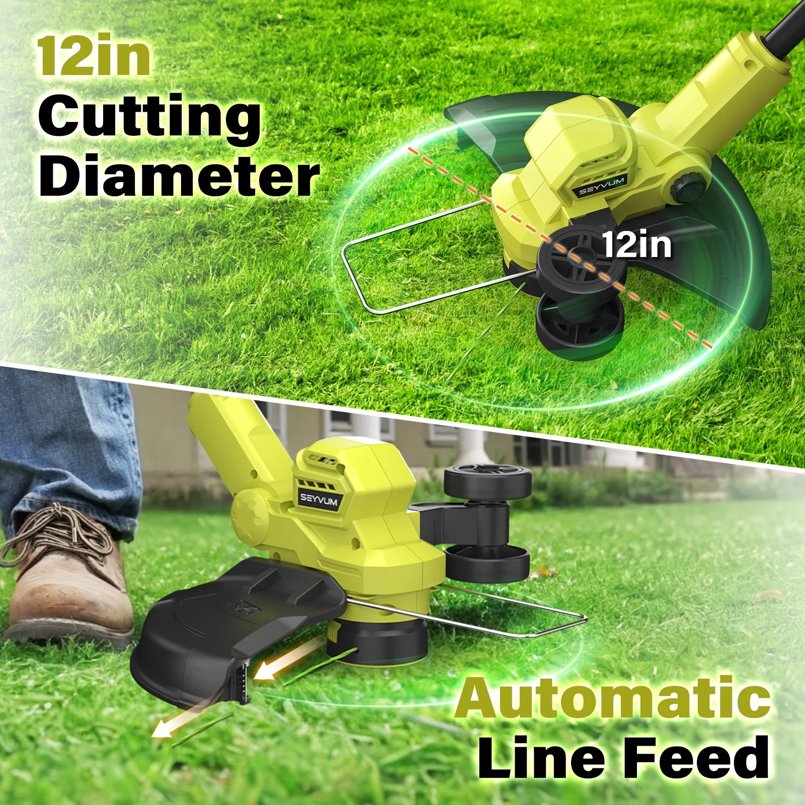 20V Cordless Lawn Care Combo Kit 12" String Trimmer Weed Trimmer with 6 Spool Lines, Electric Leaf Blower for Edging Cleanup, 4.0Ah Battery Charger(20 V) - Image 4