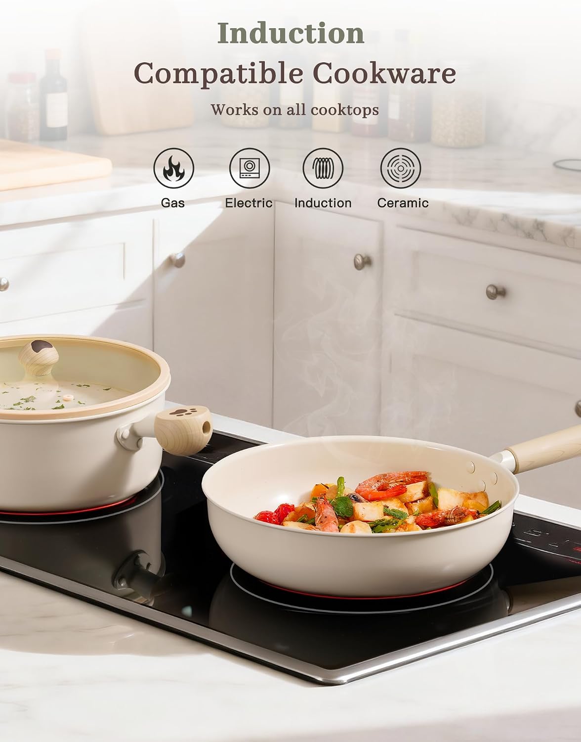 Astercook Pots and Pans Set Non Stick, Non Toxic 18 Pcs Ceramic Cookware