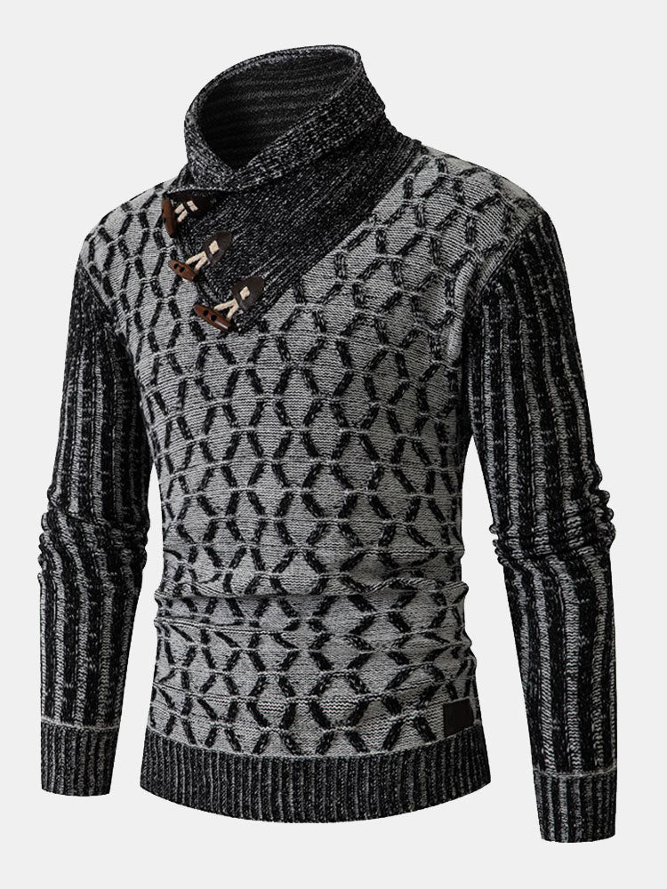 Pull à col roulé Jacquard à boutons corne