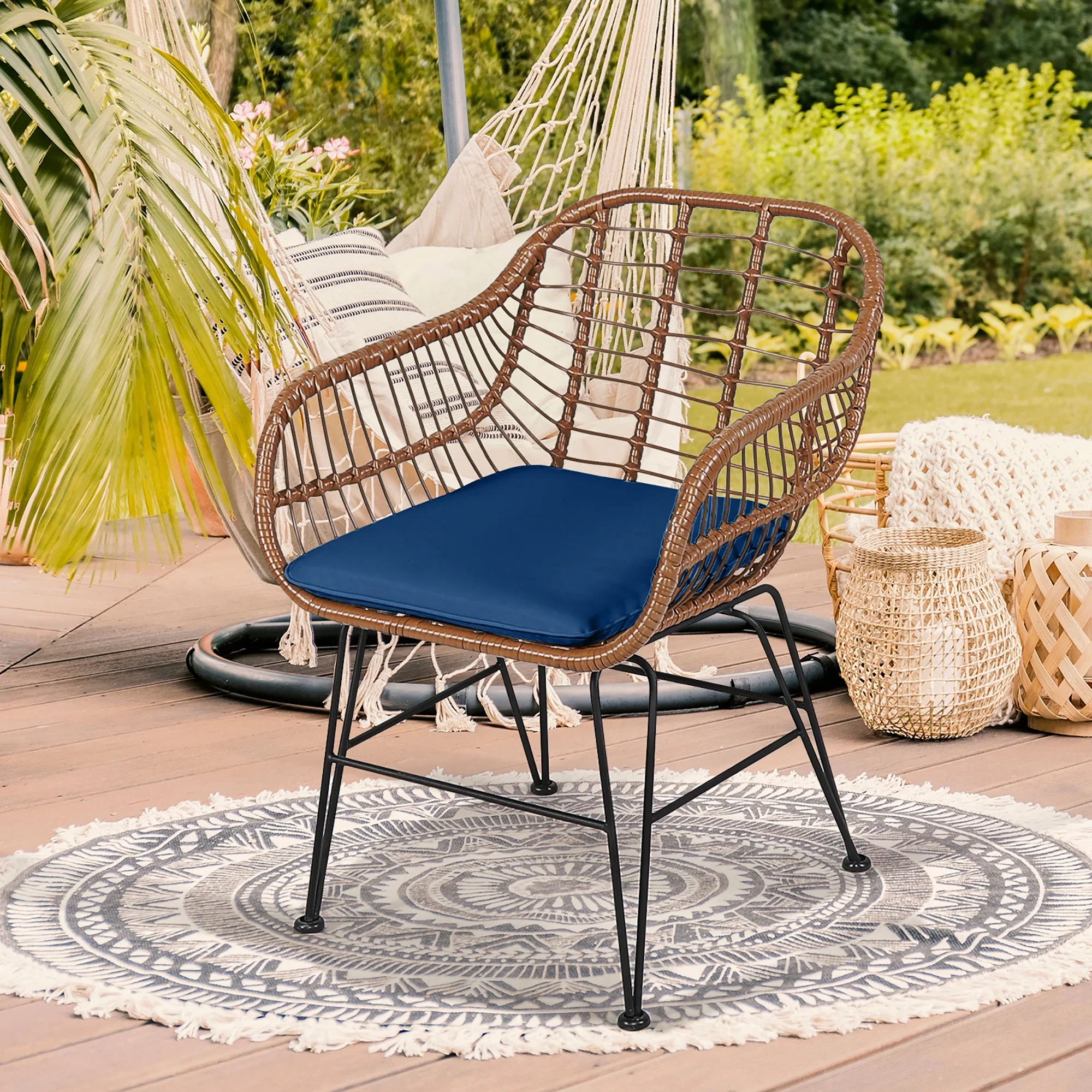 Costway 3PCS Patio Rattan Bistro Set Coffee Table Armchair Garden Red Cushion