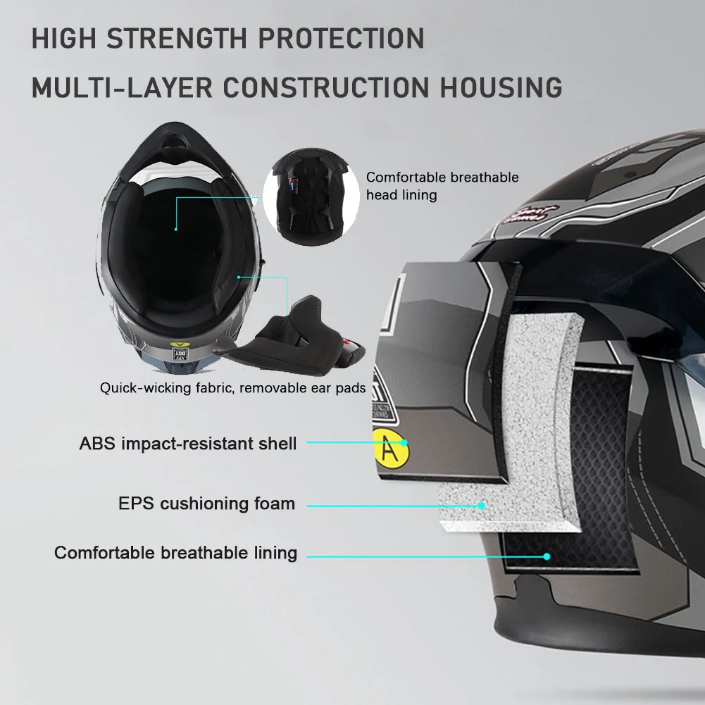 Bluetooth Modular Motorcycle Helmets for Adults Motorbike DOT Approved, Full Face Flip up Anti - Fog Helmet Built - in Dual Speaker with Microphone for Men and Women