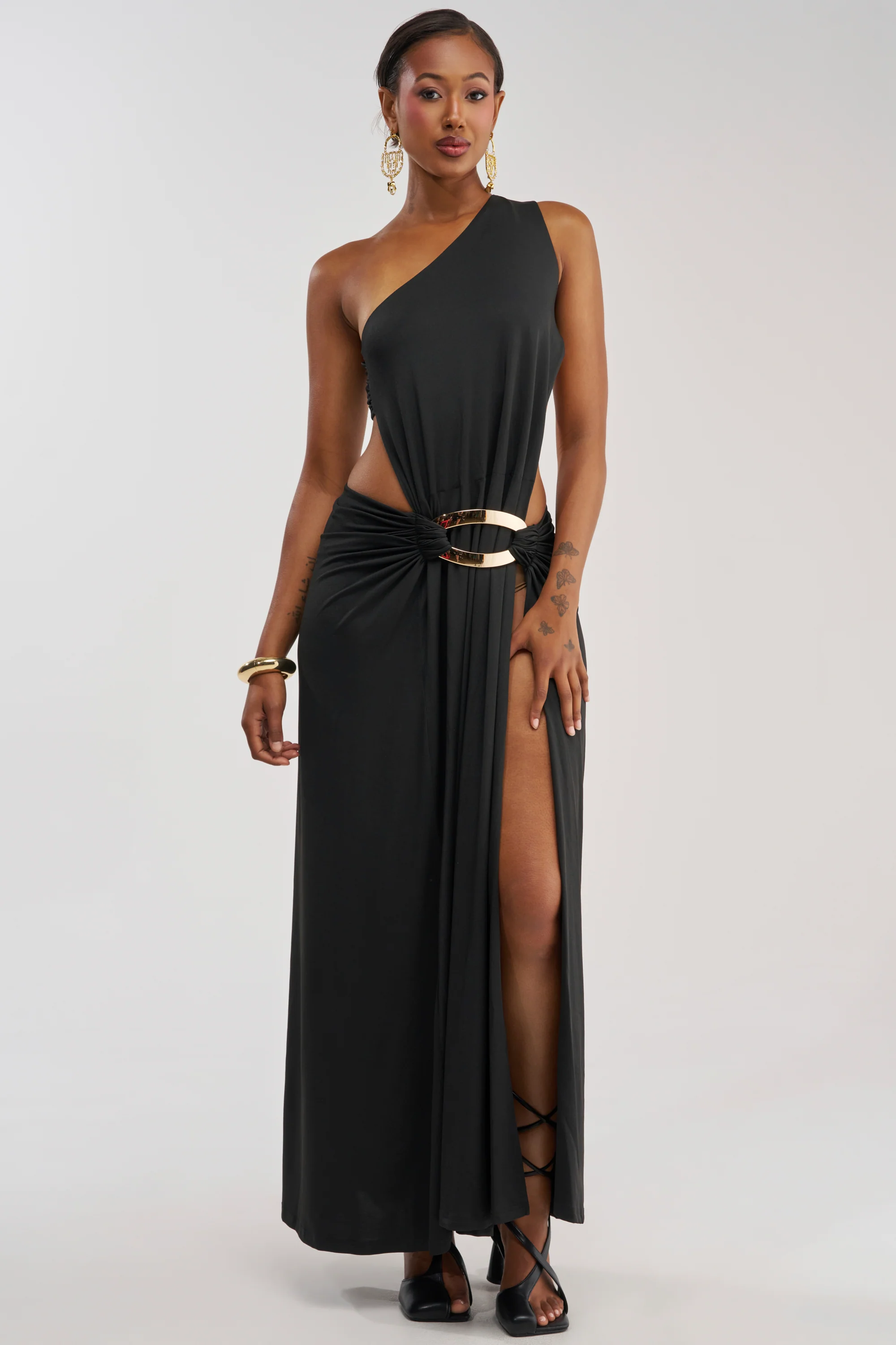 HEARTBREAKER ONE SHOULDER MAXI DRESS IN BLACK - Akira Store