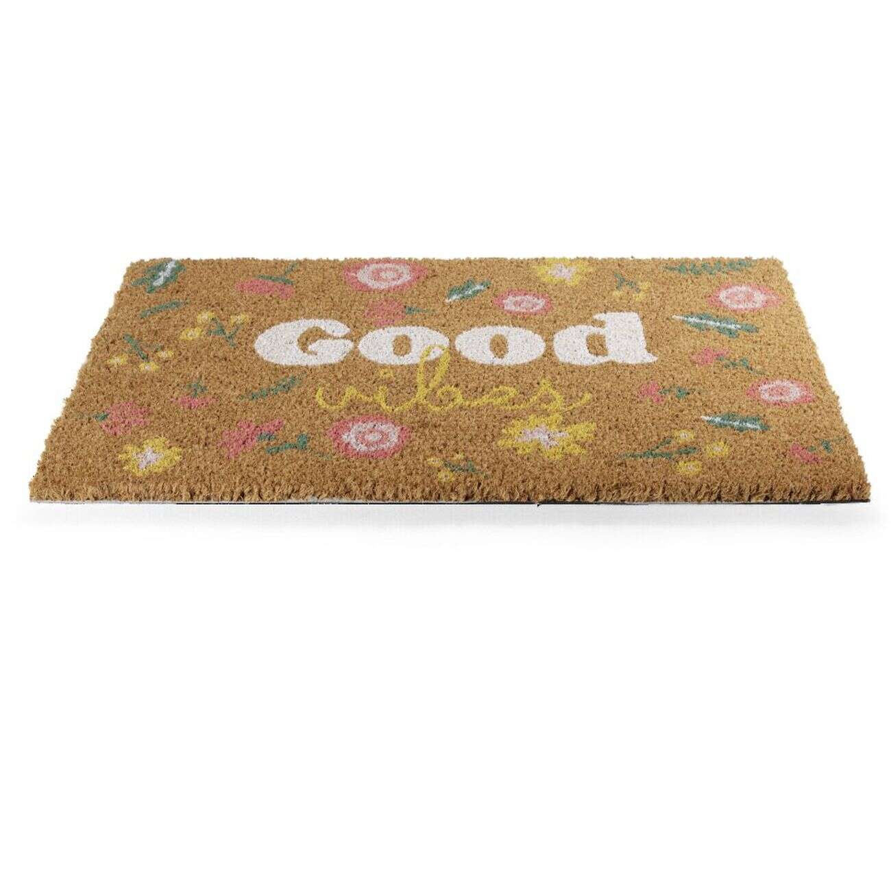 Tapis d'entrée intérieur grattant Good vibes 40x60cm coco et PVC marron