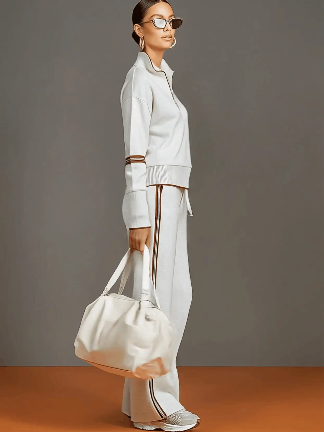 Ensemble sweat à demi-fermeture éclair et pantalon à jambes larges