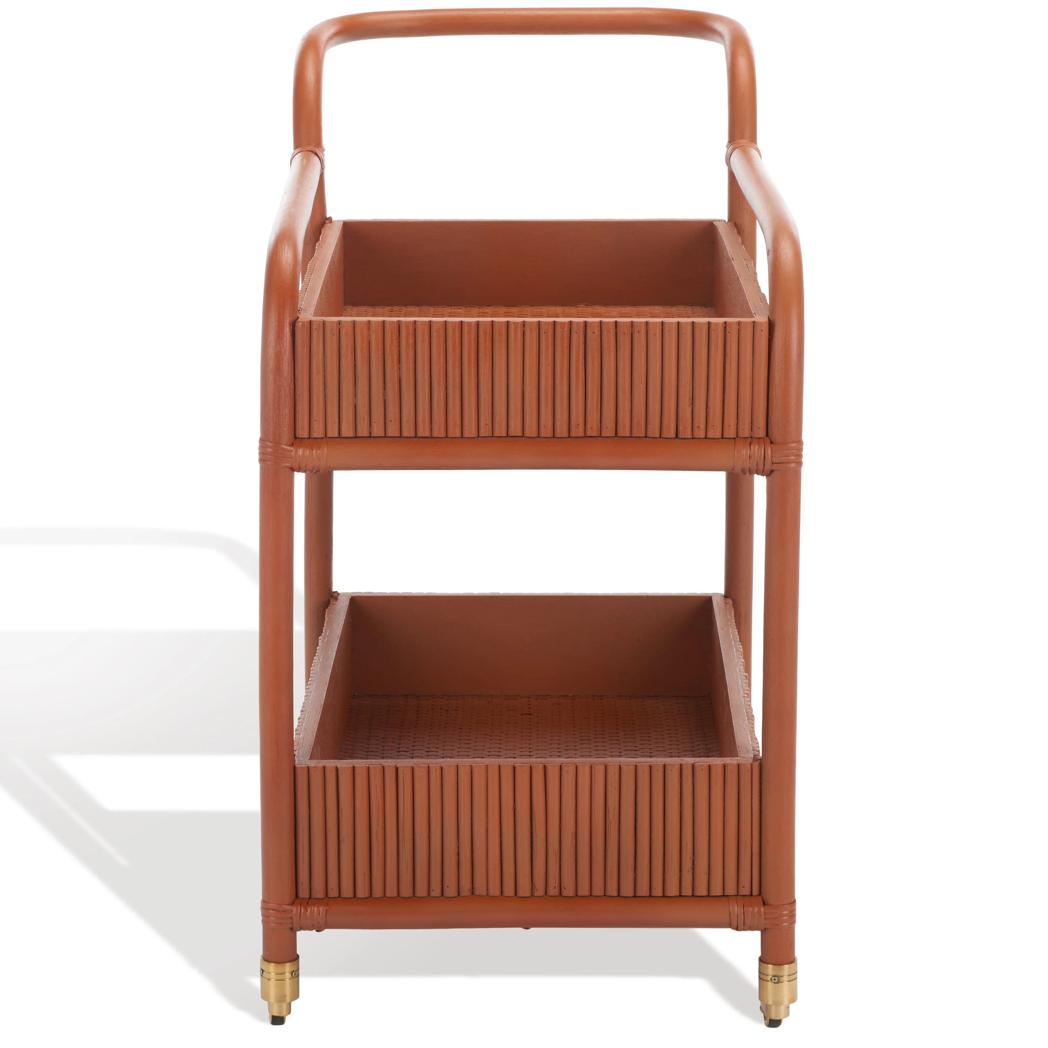 SAFAVIEH Couture Barnette Modern 2 - Tier Wheeled Rattan Pole Bar Cart, Amber