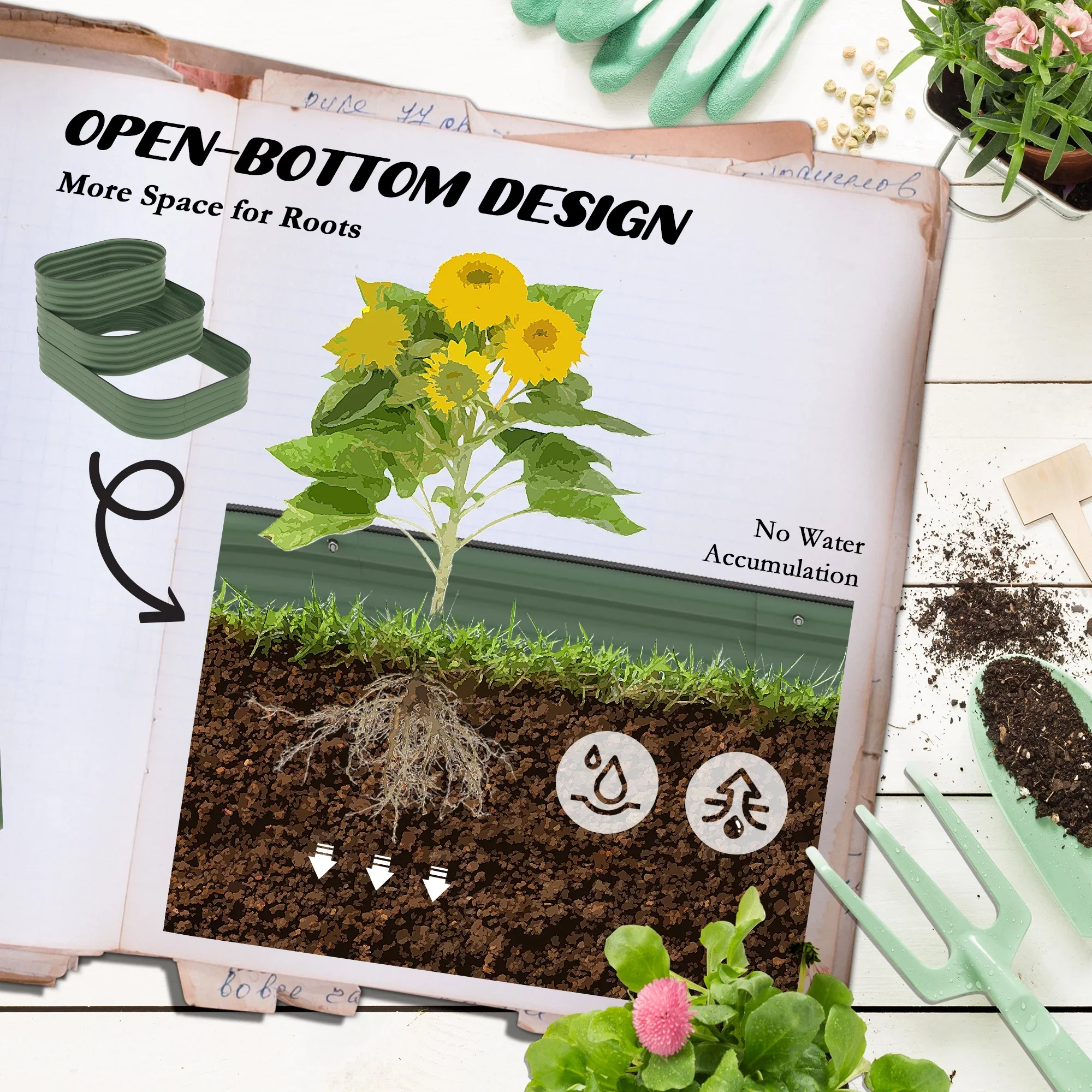 Outsunny 3-Tier Raised Garden Bed 62.25 x 43 x 32.25 Planter Set, Green