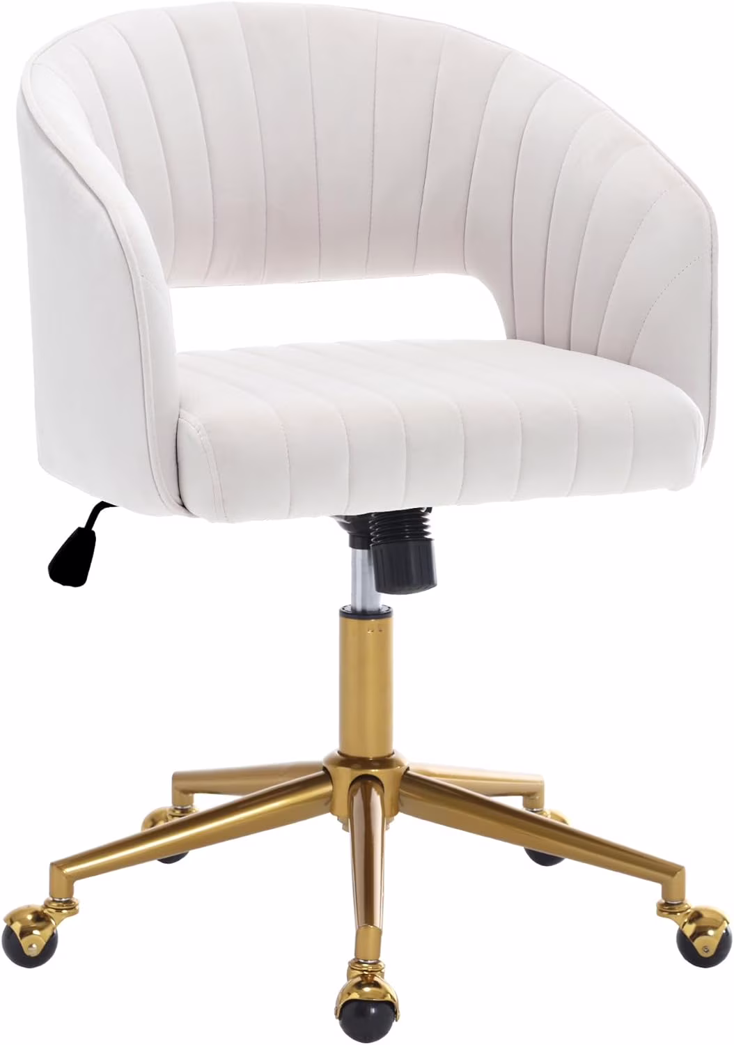 Home Office Swivel Desk Chair, Modern Velvet Vanity Chair, Height Adjustable Armchair with Gold Base, Ergonomic Office Chair for Task Study Computer Room, Beige(Beige)