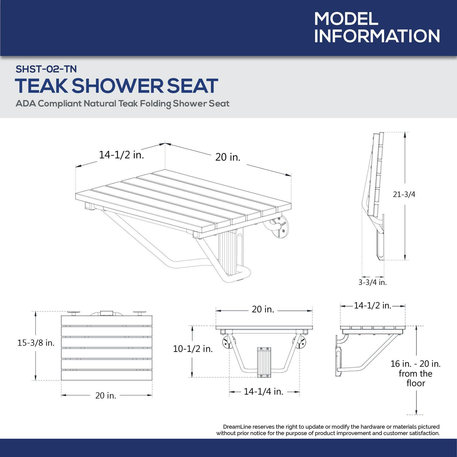 Natural Teak Folding Shower Seat. ADA Compliant Shower Seat - Image 2