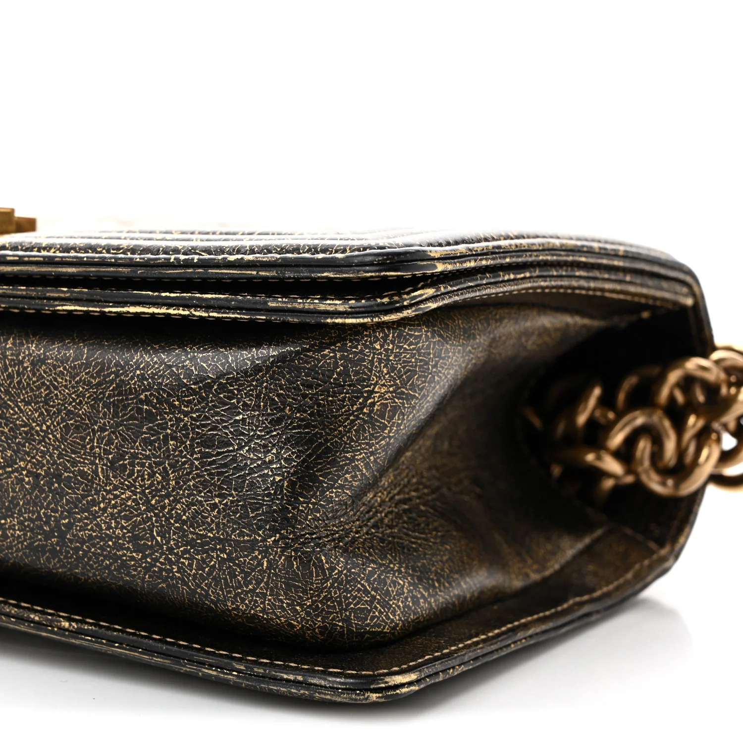 Cracked Metallic Calfskin Quilted Medium Boy Flap Gold