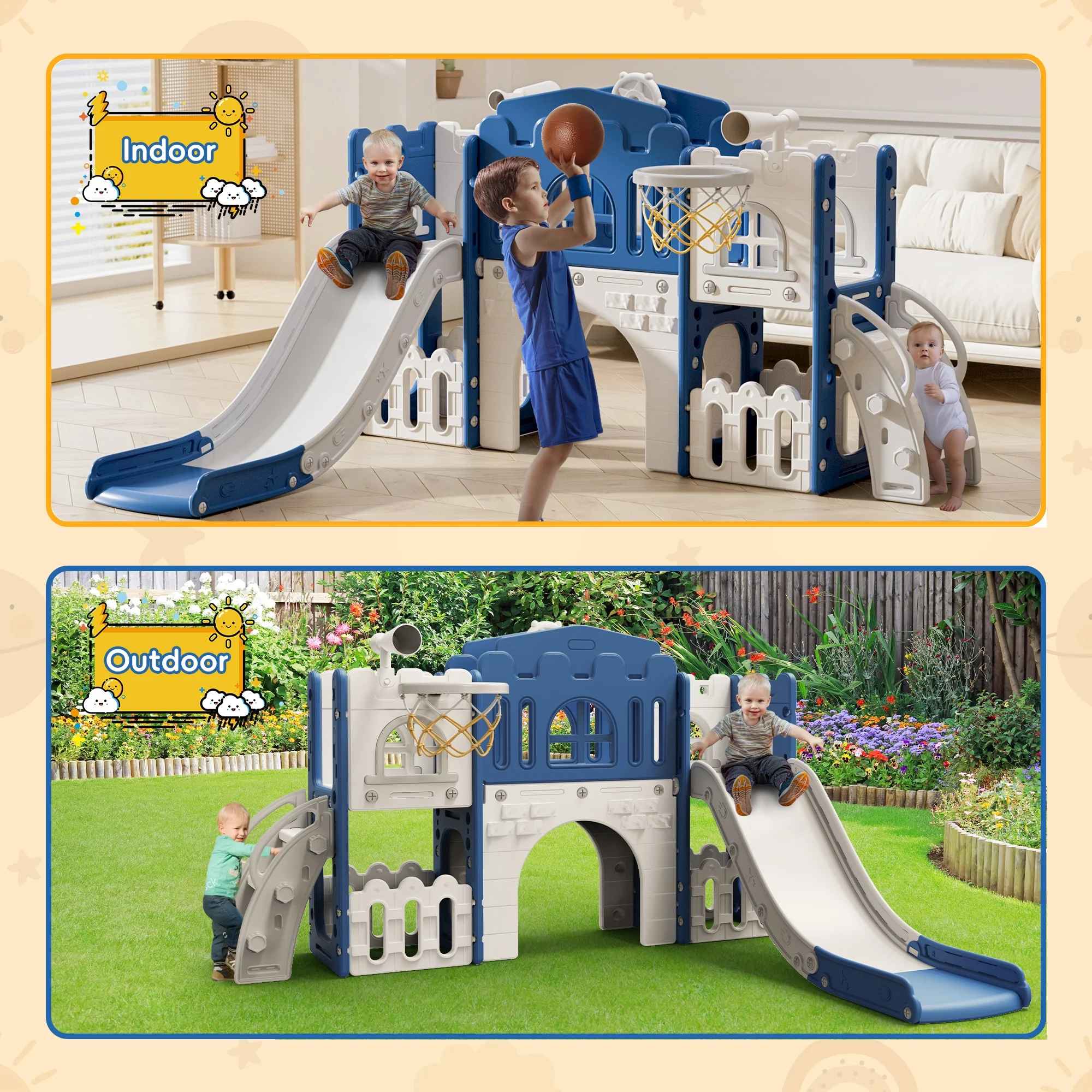 9 in 1 Toddler Slide PlaySet for kids indoor/outdoor for Toddlers Age 1+, Blue Gray(Multicolor) - Image 5