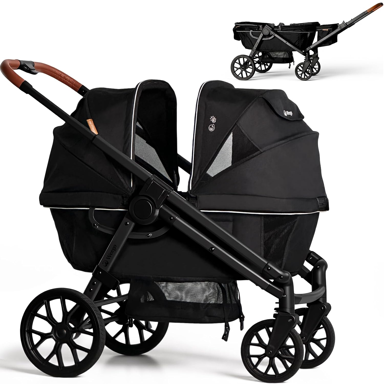 Weego Lightweight Wagon Stroller for 2 Kids, Foldable All-Terrain, Black