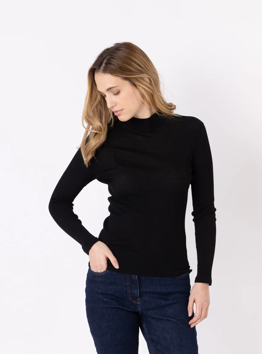 Pull chaussette femme col montant noir