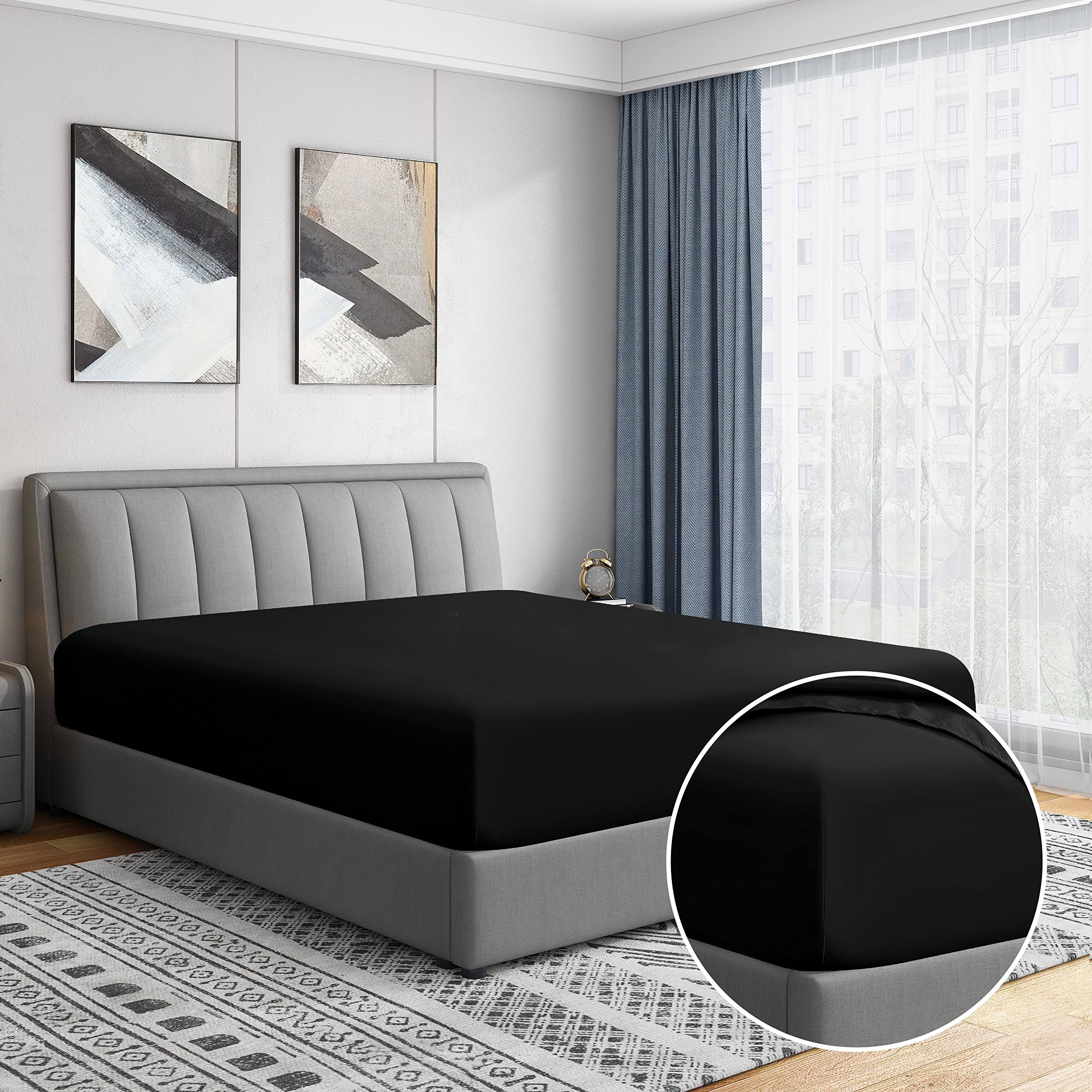 Swift Home Microfiber Fitted Sheet, Black, Twin