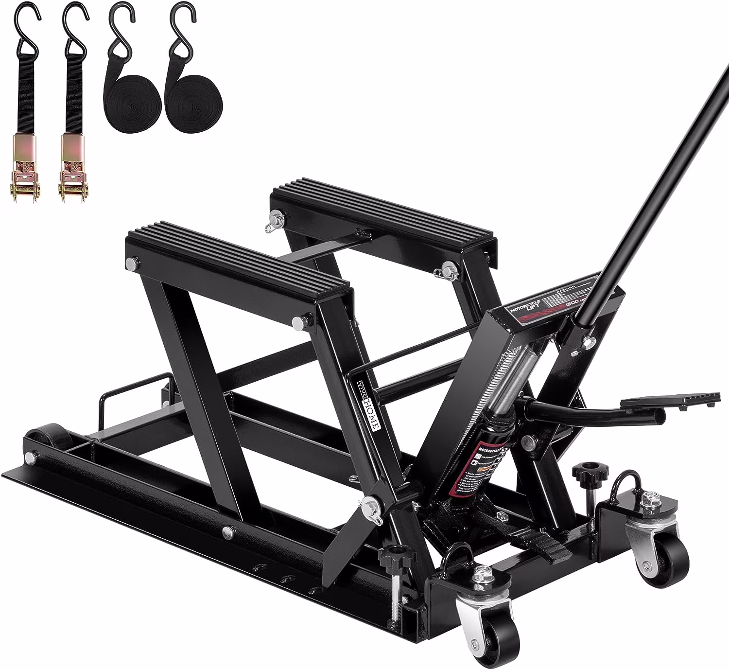 Steel Hydraulic Motorcycle ATV Lift Jack Hoist Stand 1500 lbs, Black(Black)