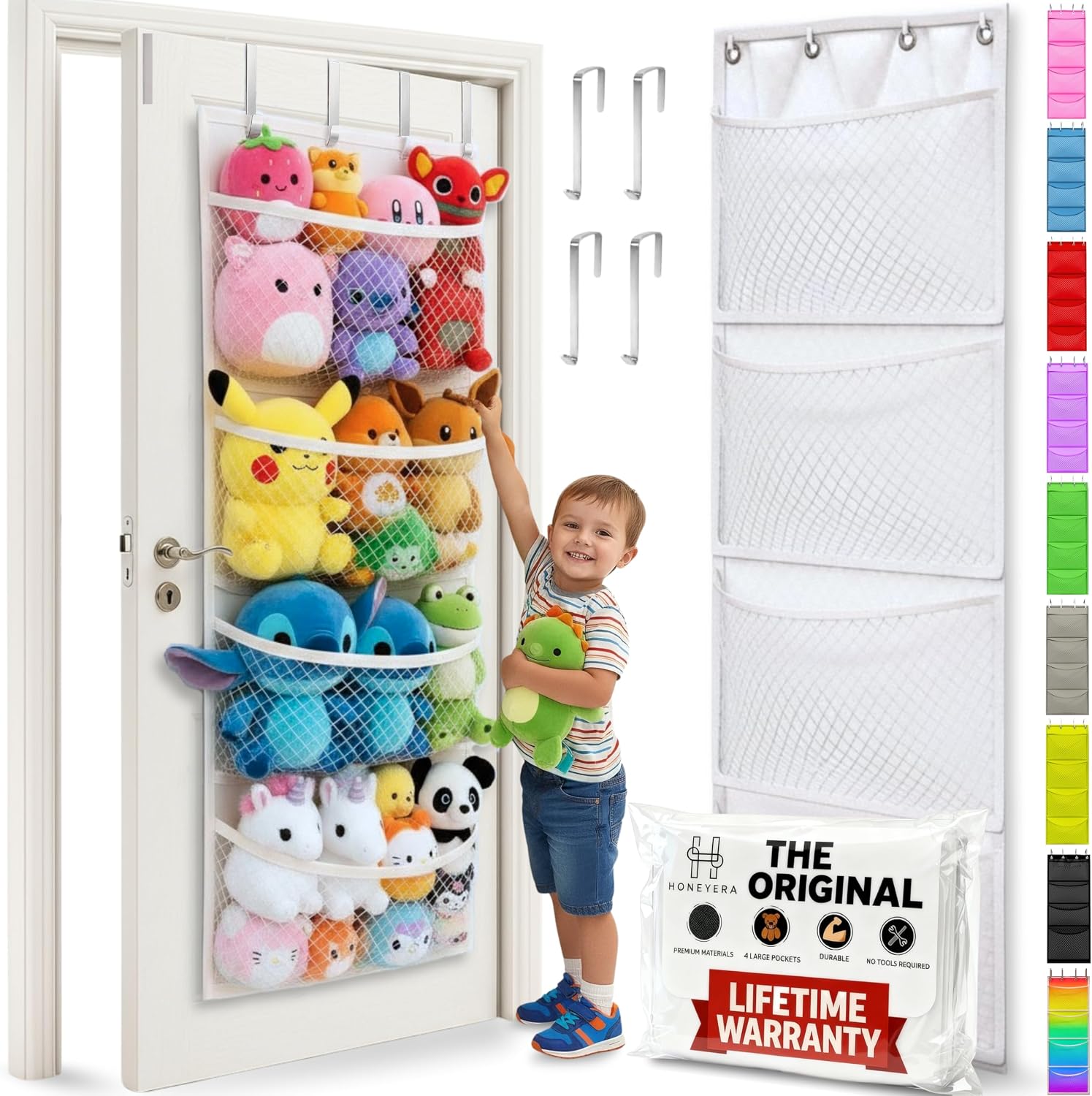Honeyera The Original Stuffed Animal Storage (Patented) - Over Door Organizer for Stuffies, Baby Ideas Holder, Toy Plush Hammock Hanging Net for Big Girls Toddler Large Bag Animals Stuffy Behind