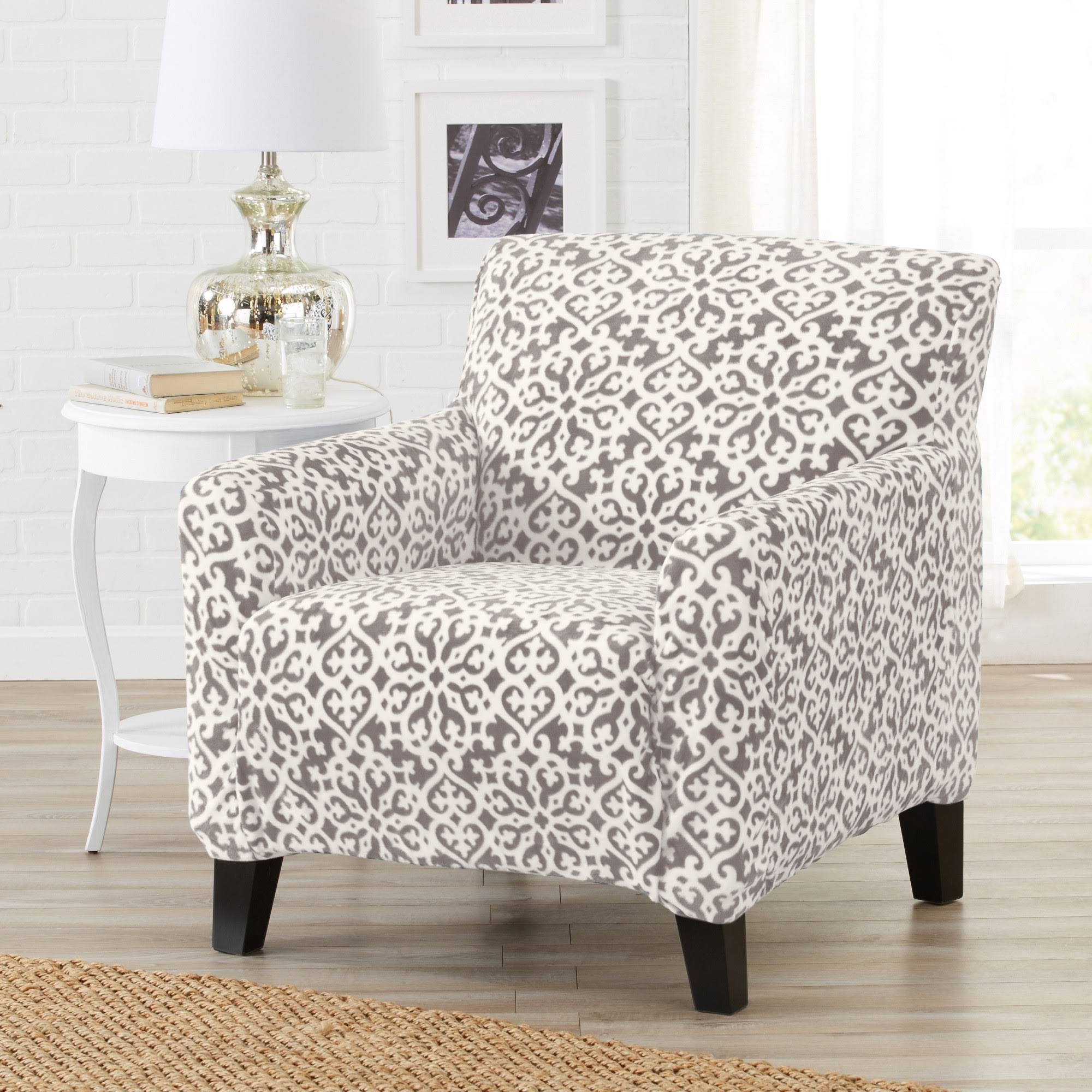 Great Bay Home Stretch Velvet-Plush Washable Chair Slipcover (Chair, Wild Dove Grey - Snowflake)