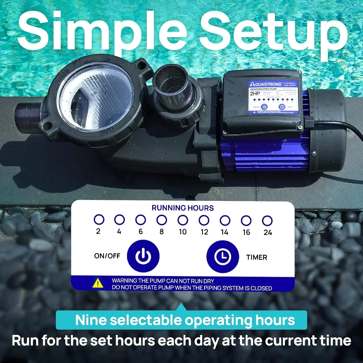 Aquastrong in Above Ground Pool Pump High Flow with Timer 2HP 8917 Gph 220V