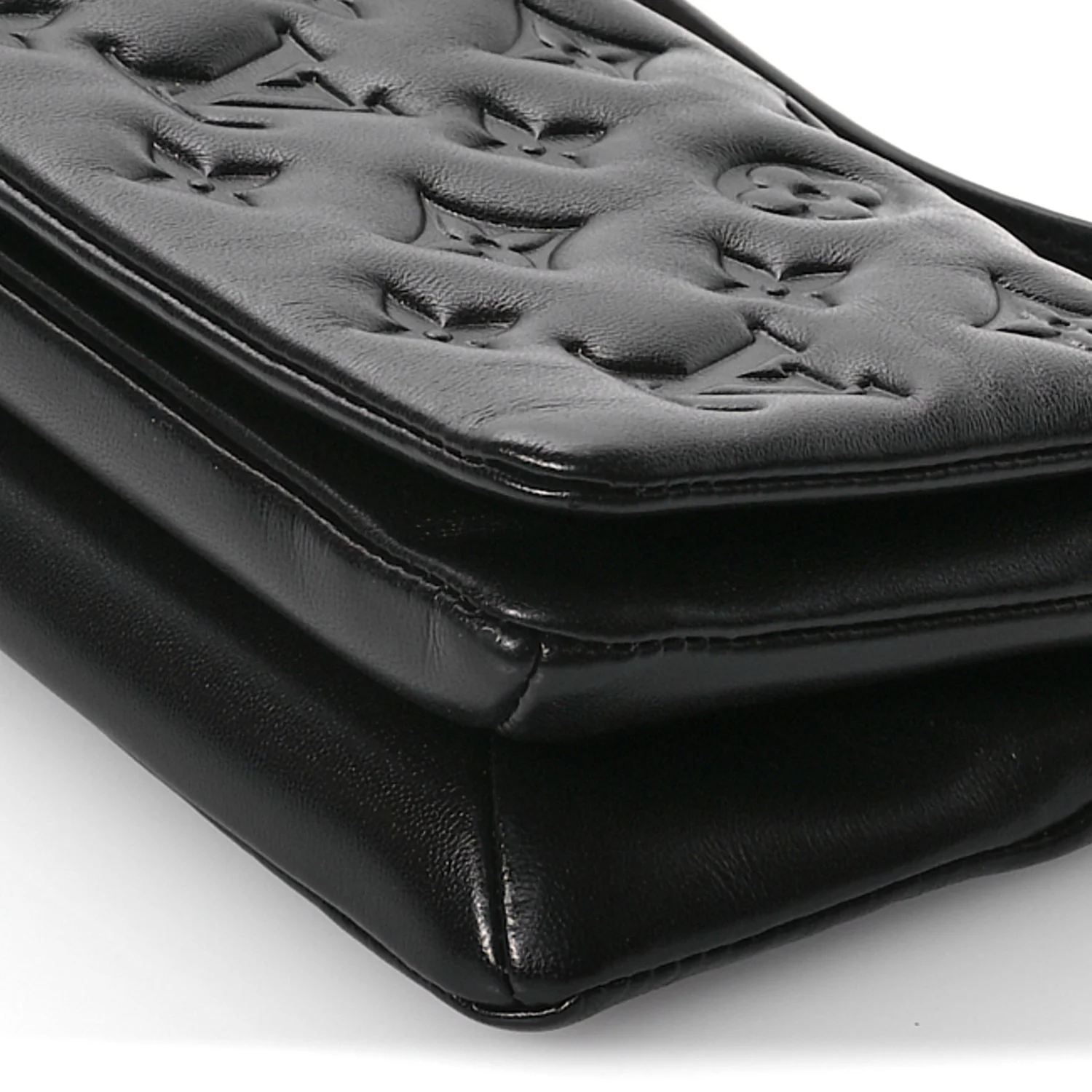 Lambskin Embossed Monogram Pochette Coussin Crossbody Black