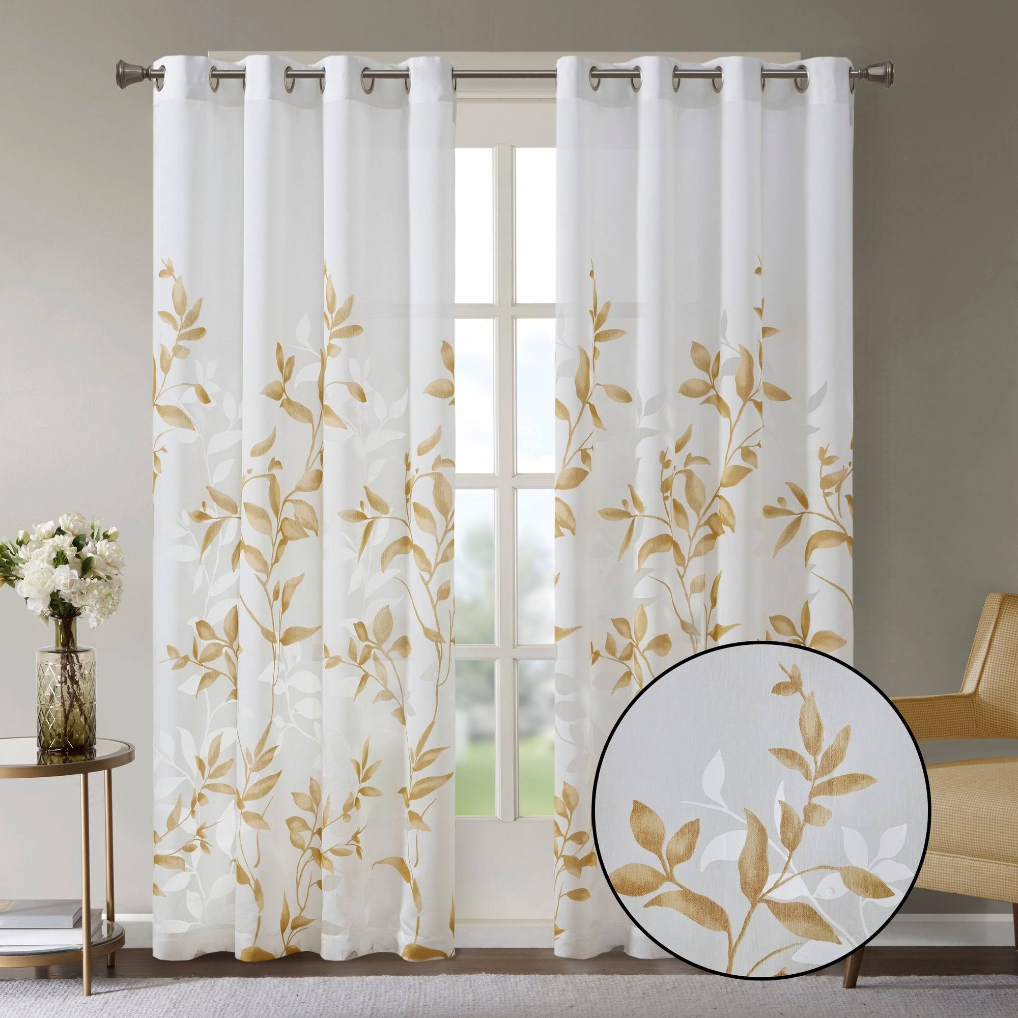 Madison Park Cecily Burnout Printed Window Panel, Yellow, 84